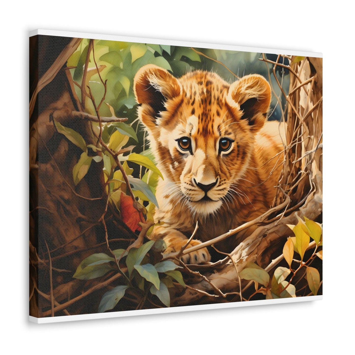 Watercolor Baby Lion In Nature Art Canvas Gallery Wraps Baby Lion Print Large Canvas Art Animal Wall Art minimalist Wall Art Lover Gift