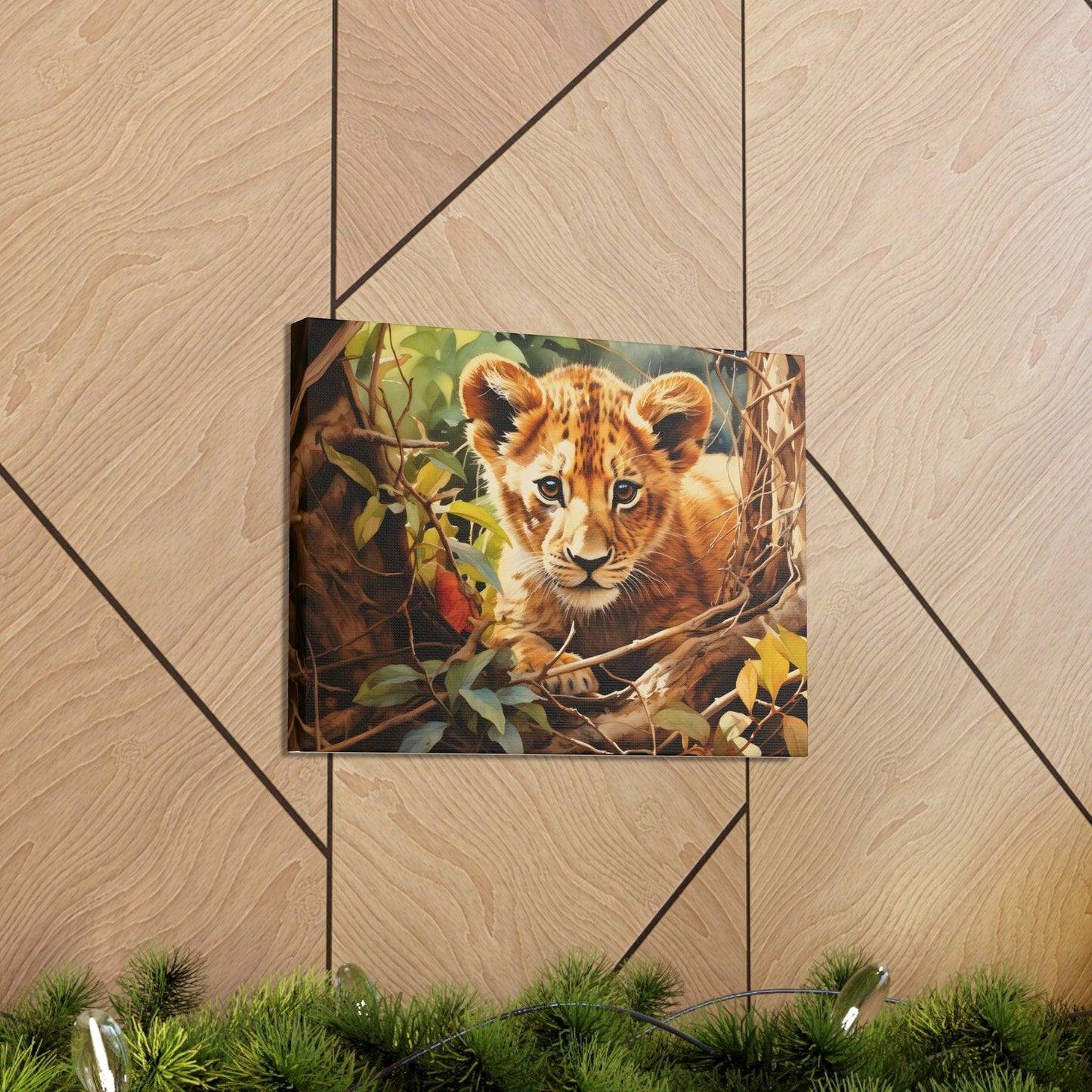 Watercolor Baby Lion In Nature Art Canvas Gallery Wraps Baby Lion Print Large Canvas Art Animal Wall Art minimalist Wall Art Lover Gift