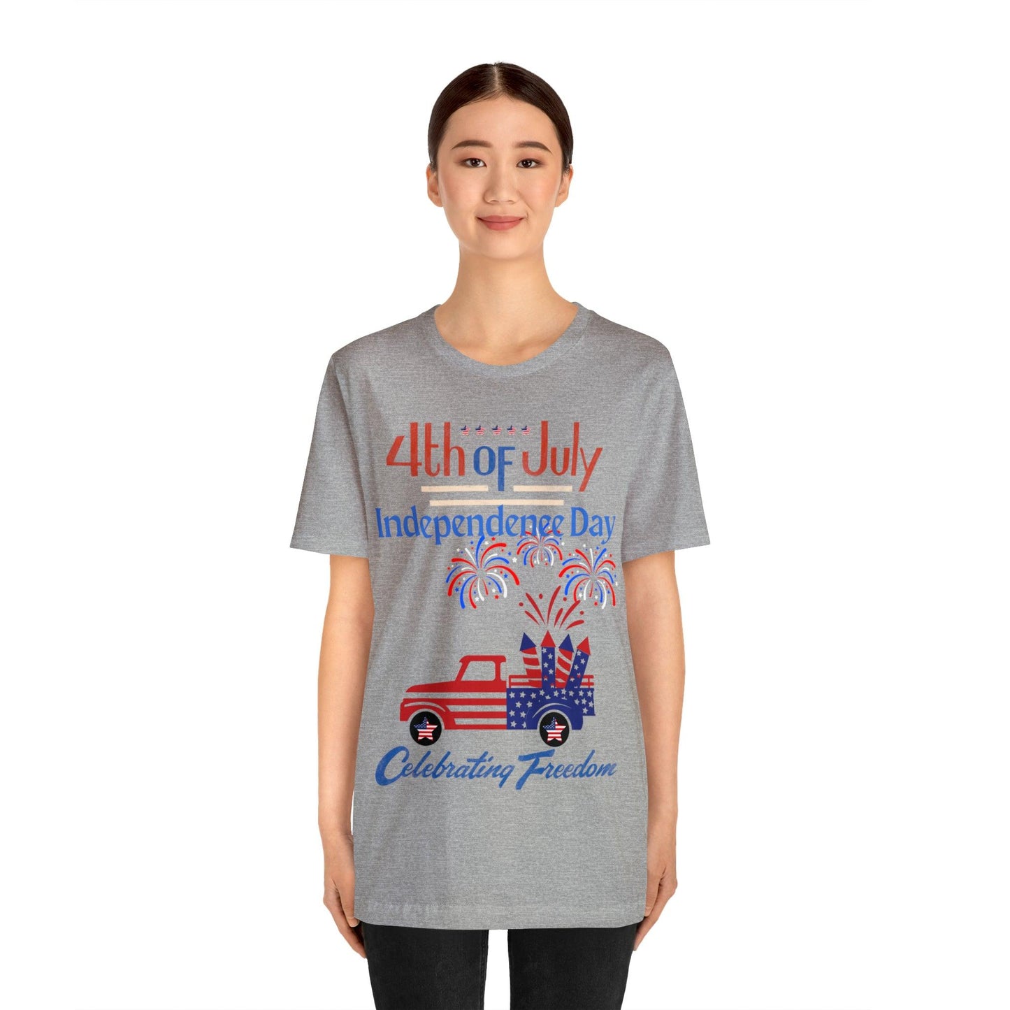 Celebrate Independence with our Patriotic Freedom Shirt! Men and Women's 4th of July Shirt featuring USA Flag, Fireworks, and Joyful Spirit!"