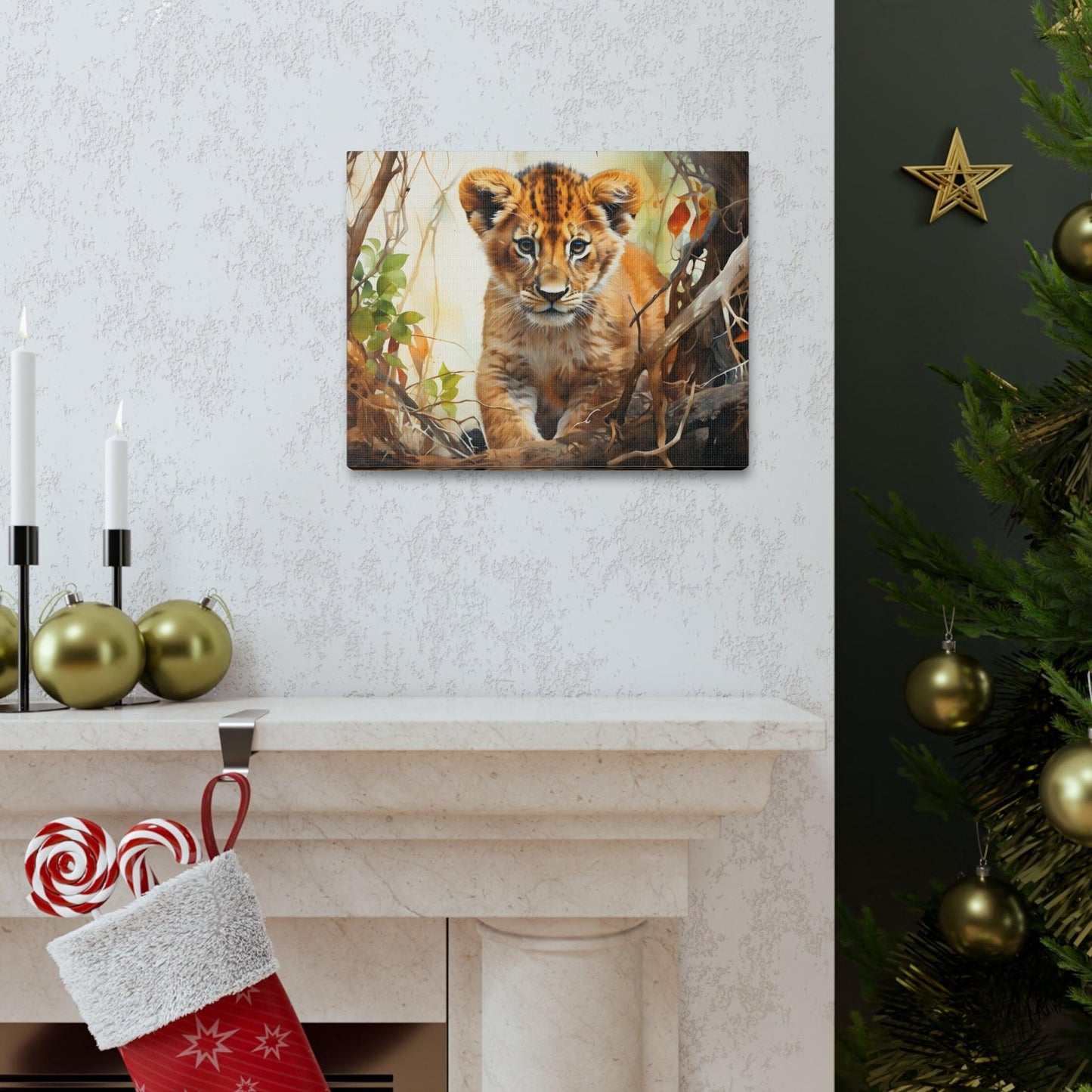 Watercolor Baby Lion In Nature Art Canvas Gallery Wraps Baby Lion Print Large Canvas Art Animal Wall Art minimalist Wall Art Lover Gift - Giftsmojo