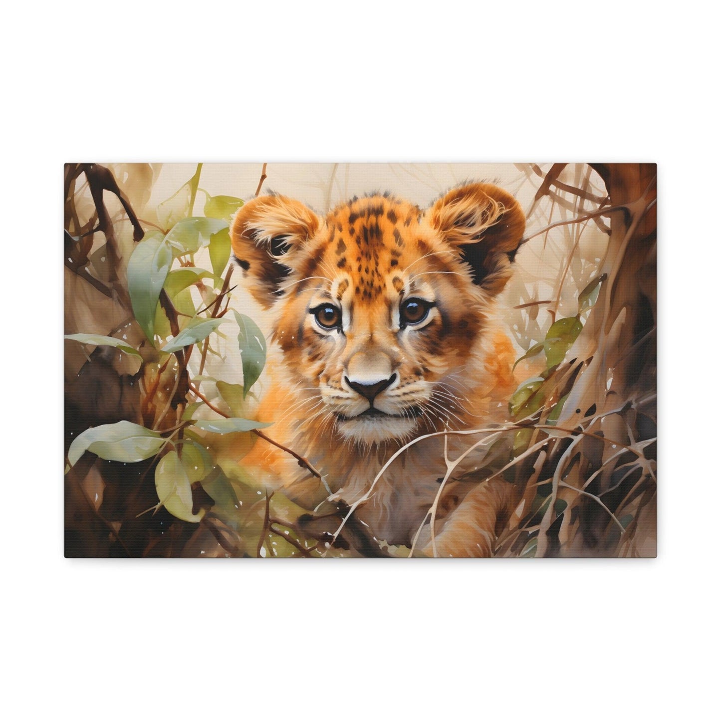 Watercolor Baby Lion In Nature Art Canvas Gallery Wraps Baby Lion Print Large Canvas Art Animal Wall Art minimalist Wall Art Lover Gift - Giftsmojo