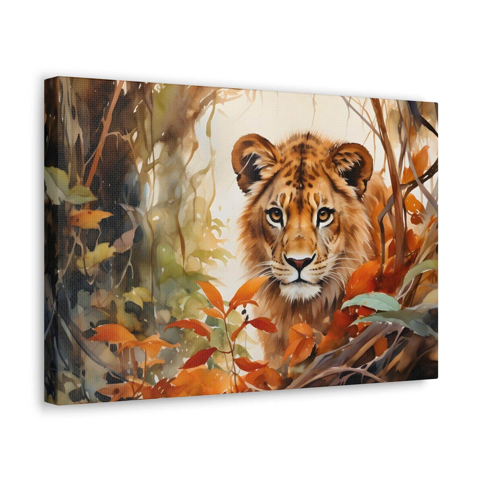 Watercolor Baby Lion In Nature Art Canvas Gallery Wraps Baby Lion Print Large Canvas Art Animal Wall Art minimalist Wall Art Lover Gift - Giftsmojo
