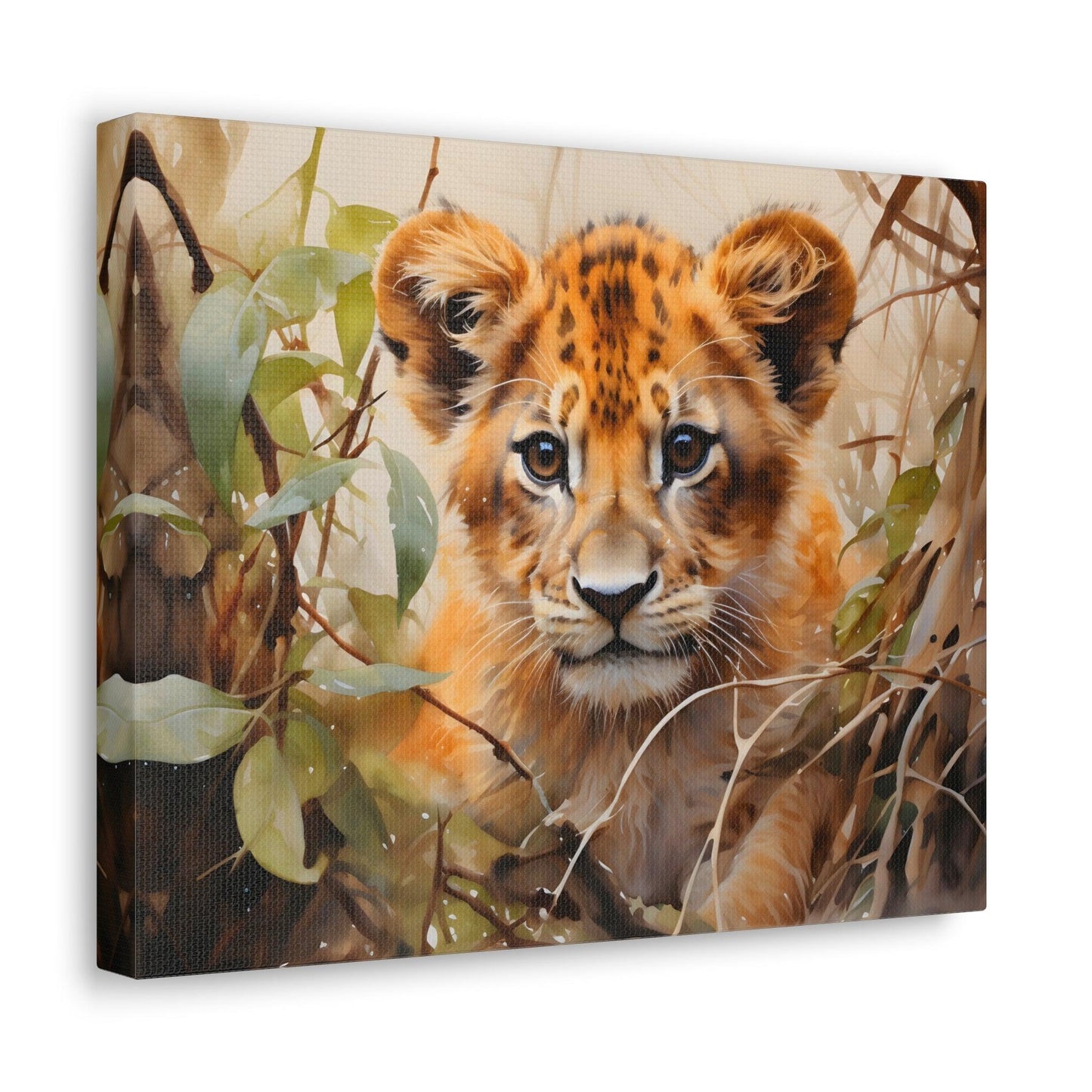 Watercolor Baby Lion In Nature Art Canvas Gallery Wraps Baby Lion Print Large Canvas Art Animal Wall Art minimalist Wall Art Lover Gift - Giftsmojo