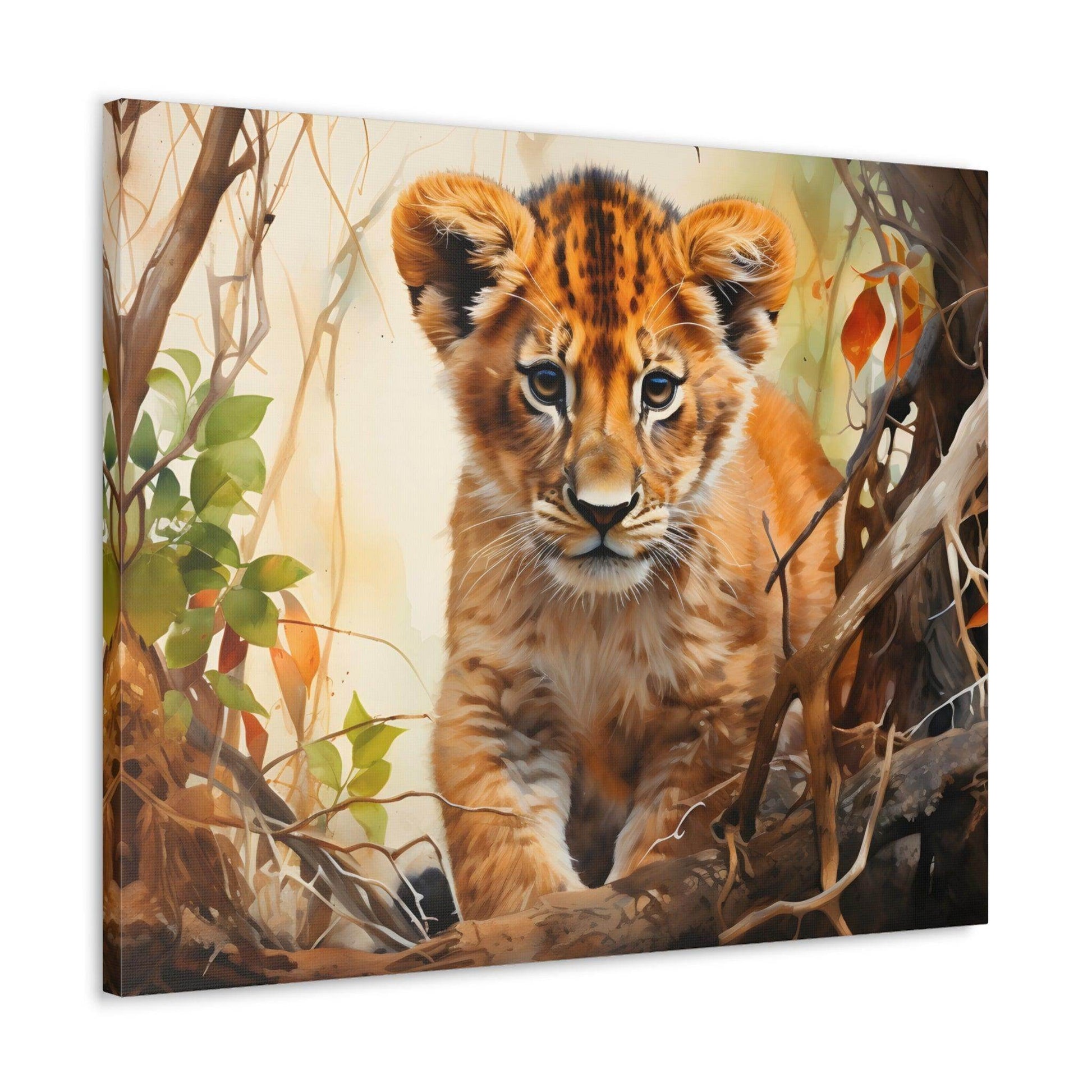 Watercolor Baby Lion In Nature Art Canvas Gallery Wraps Baby Lion Print Large Canvas Art Animal Wall Art minimalist Wall Art Lover Gift - Giftsmojo