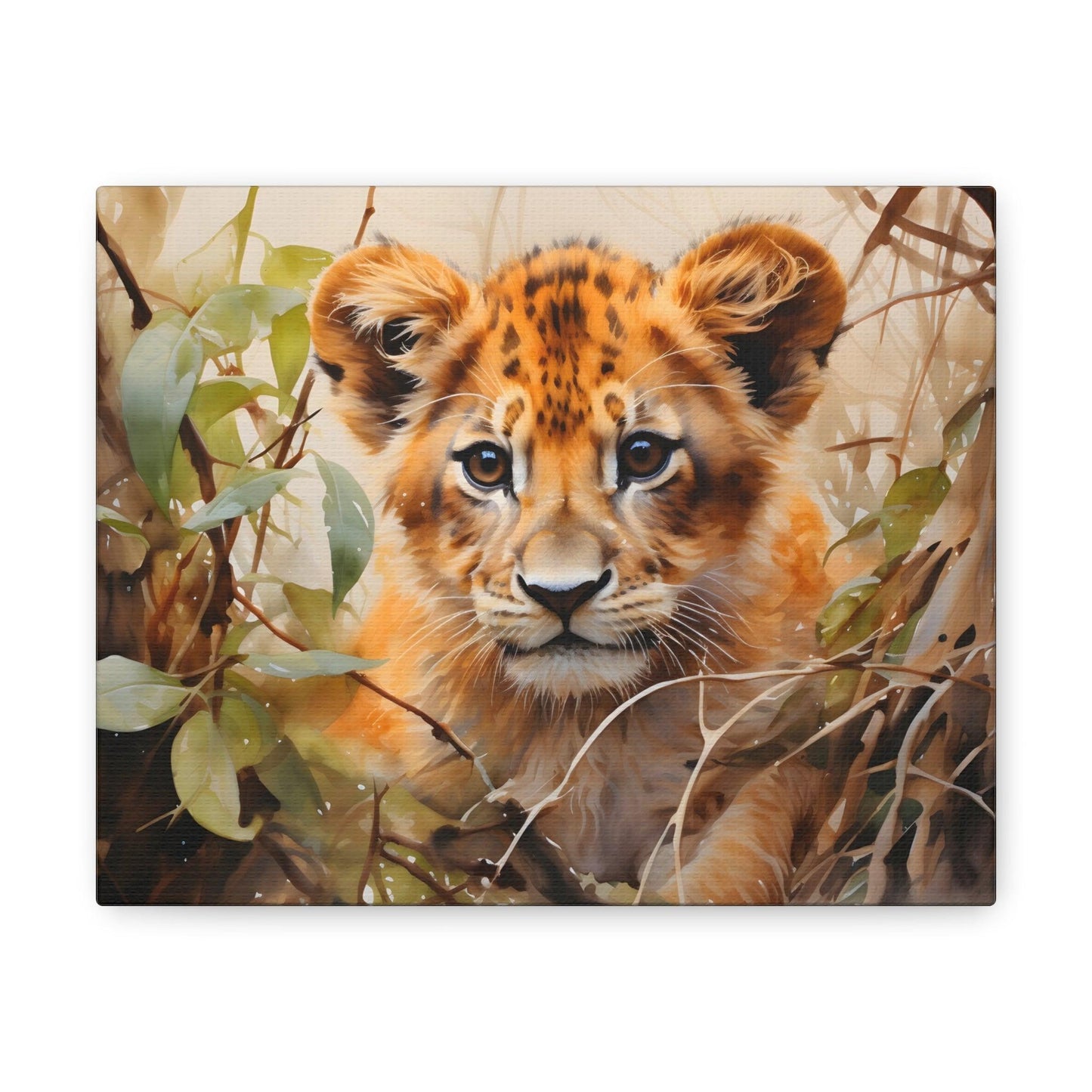 Watercolor Baby Lion In Nature Art Canvas Gallery Wraps Baby Lion Print Large Canvas Art Animal Wall Art minimalist Wall Art Lover Gift - Giftsmojo
