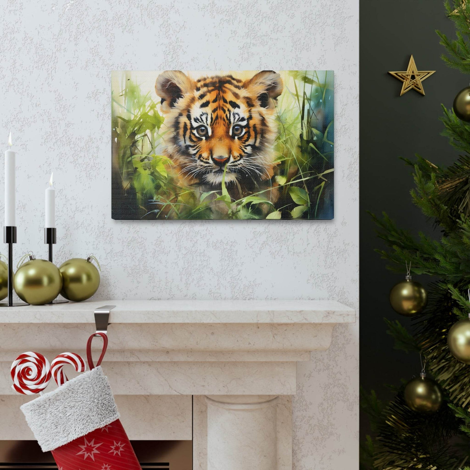 Watercolor Baby Tiger In Nature Art Canvas Gallery Wraps Tiger Print Large Canvas Art Animal Wall Art minimalist Wall Art Lover Gift - Giftsmojo