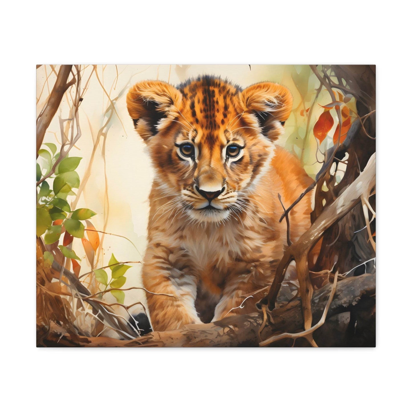 Watercolor Baby Lion In Nature Art Canvas Gallery Wraps Baby Lion Print Large Canvas Art Animal Wall Art minimalist Wall Art Lover Gift - Giftsmojo