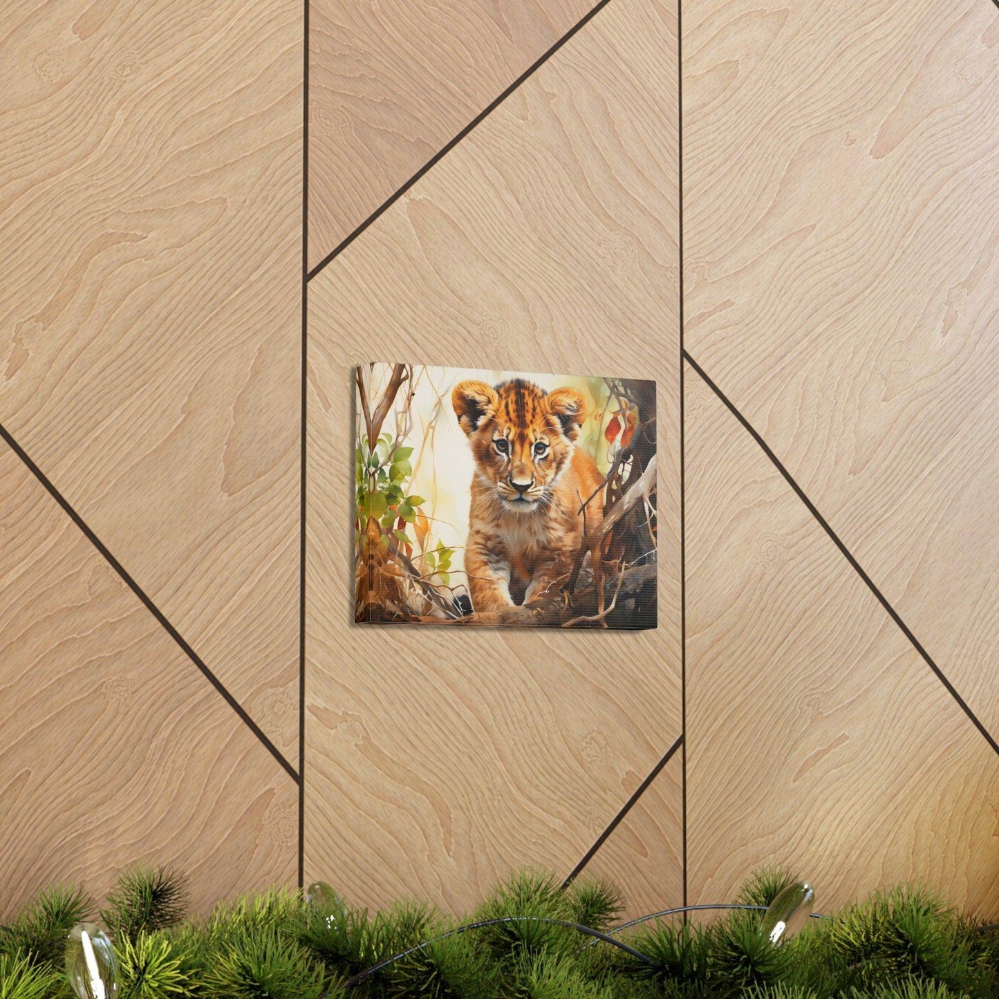 Watercolor Baby Lion In Nature Art Canvas Gallery Wraps Baby Lion Print Large Canvas Art Animal Wall Art minimalist Wall Art Lover Gift - Giftsmojo
