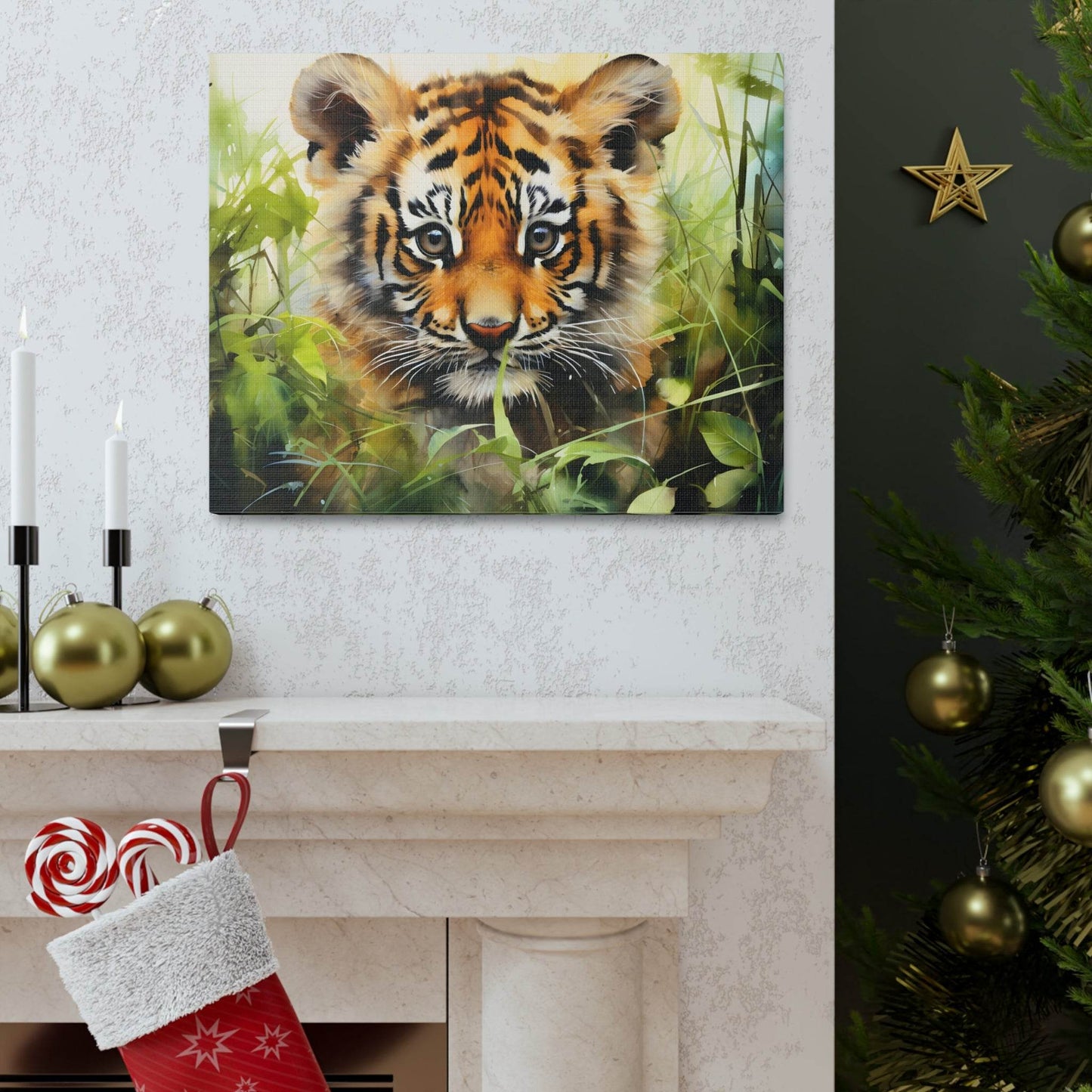 Watercolor Baby Tiger In Nature Art Canvas Gallery Wraps Tiger Print Large Canvas Art Animal Wall Art minimalist Wall Art Lover Gift - Giftsmojo