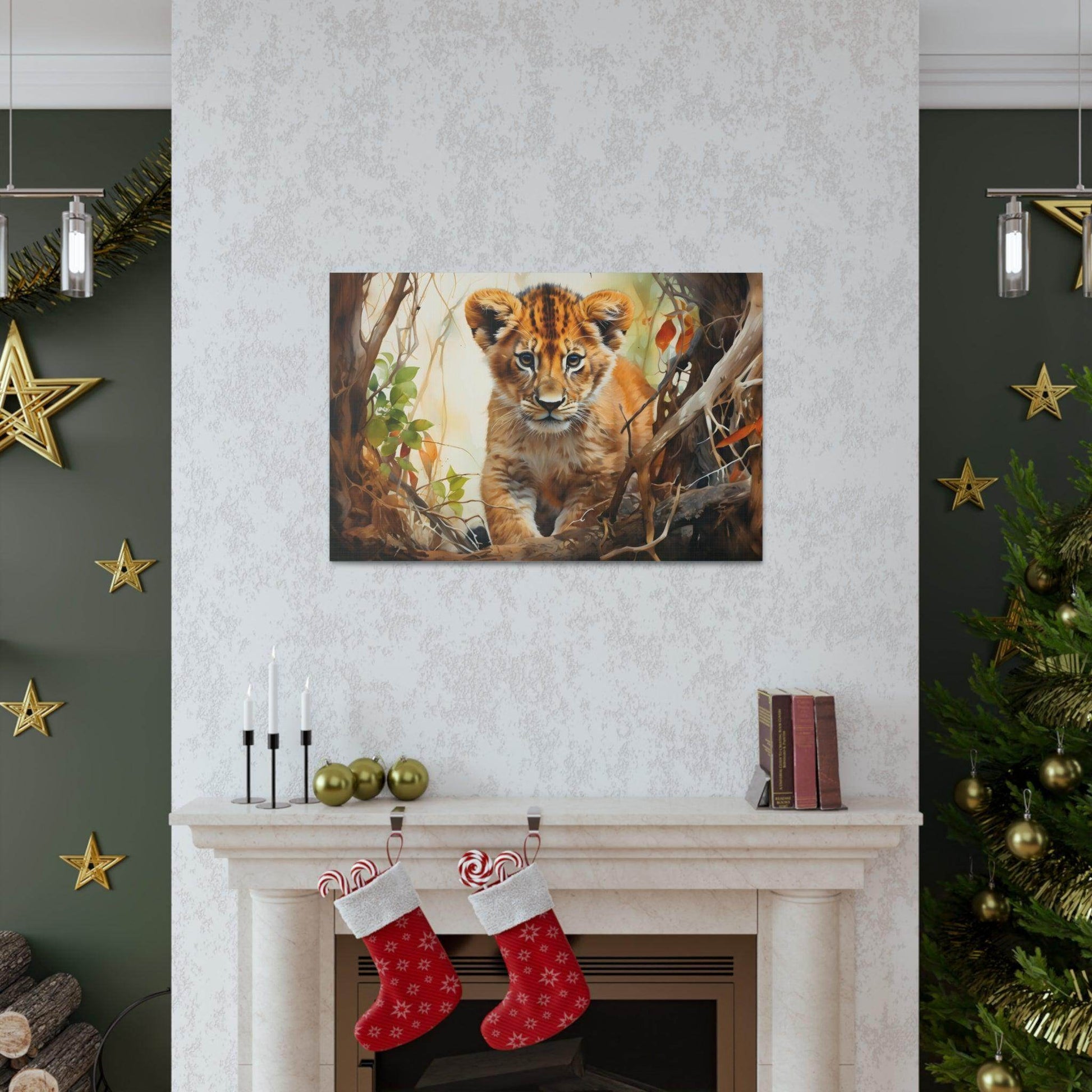 Watercolor Baby Lion In Nature Art Canvas Gallery Wraps Baby Lion Print Large Canvas Art Animal Wall Art minimalist Wall Art Lover Gift - Giftsmojo