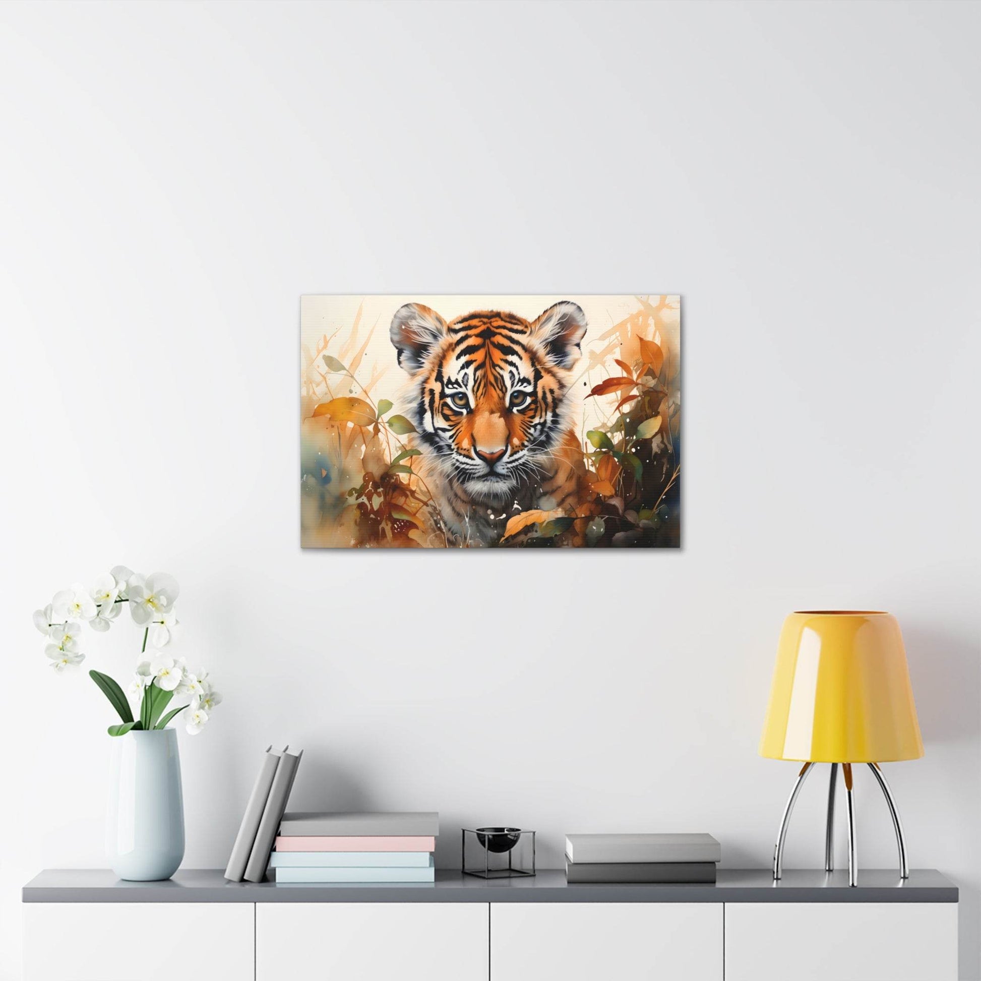 Watercolor Baby Tiger In Nature Art Canvas Gallery Wraps Tiger Print Large Canvas Art Animal Wall Art minimalist Wall Art Lover Gift - Giftsmojo