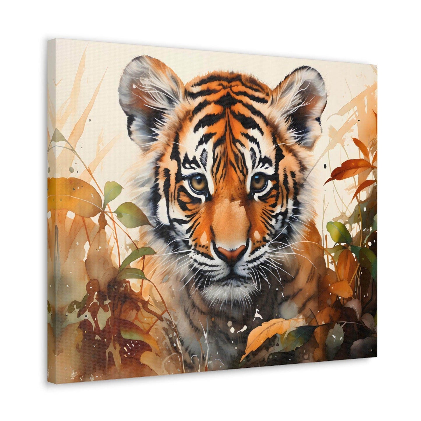 Watercolor Baby Tiger In Nature Art Canvas Gallery Wraps Tiger Print Large Canvas Art Animal Wall Art minimalist Wall Art Lover Gift - Giftsmojo