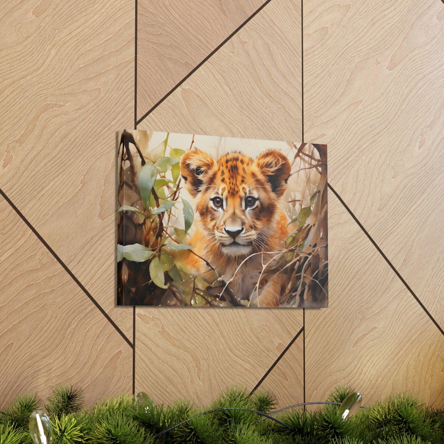 Watercolor Baby Lion In Nature Art Canvas Gallery Wraps Baby Lion Print Large Canvas Art Animal Wall Art minimalist Wall Art Lover Gift - Giftsmojo
