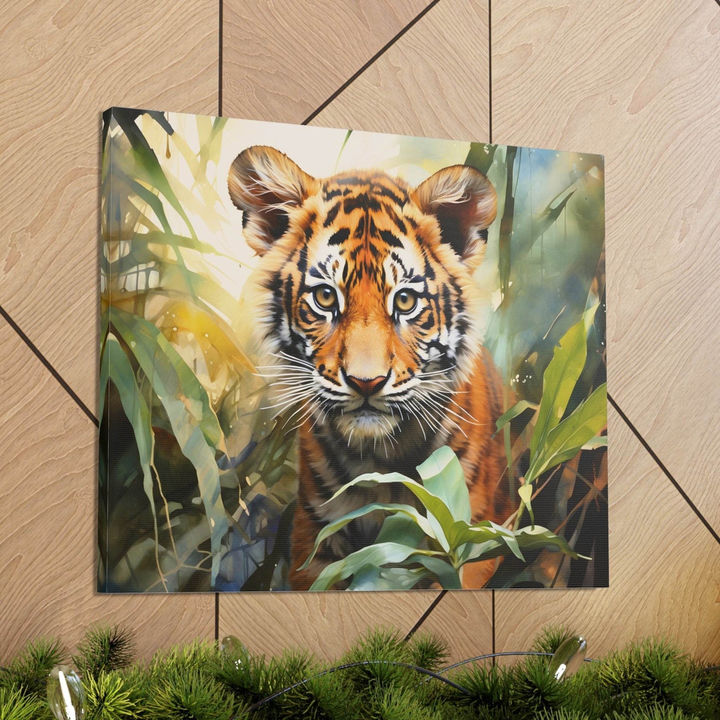 Watercolor Baby Tiger In Nature Art Canvas Gallery Wraps Tiger Print Large Canvas Art Animal Wall Art minimalist Wall Art Lover Gift - Giftsmojo