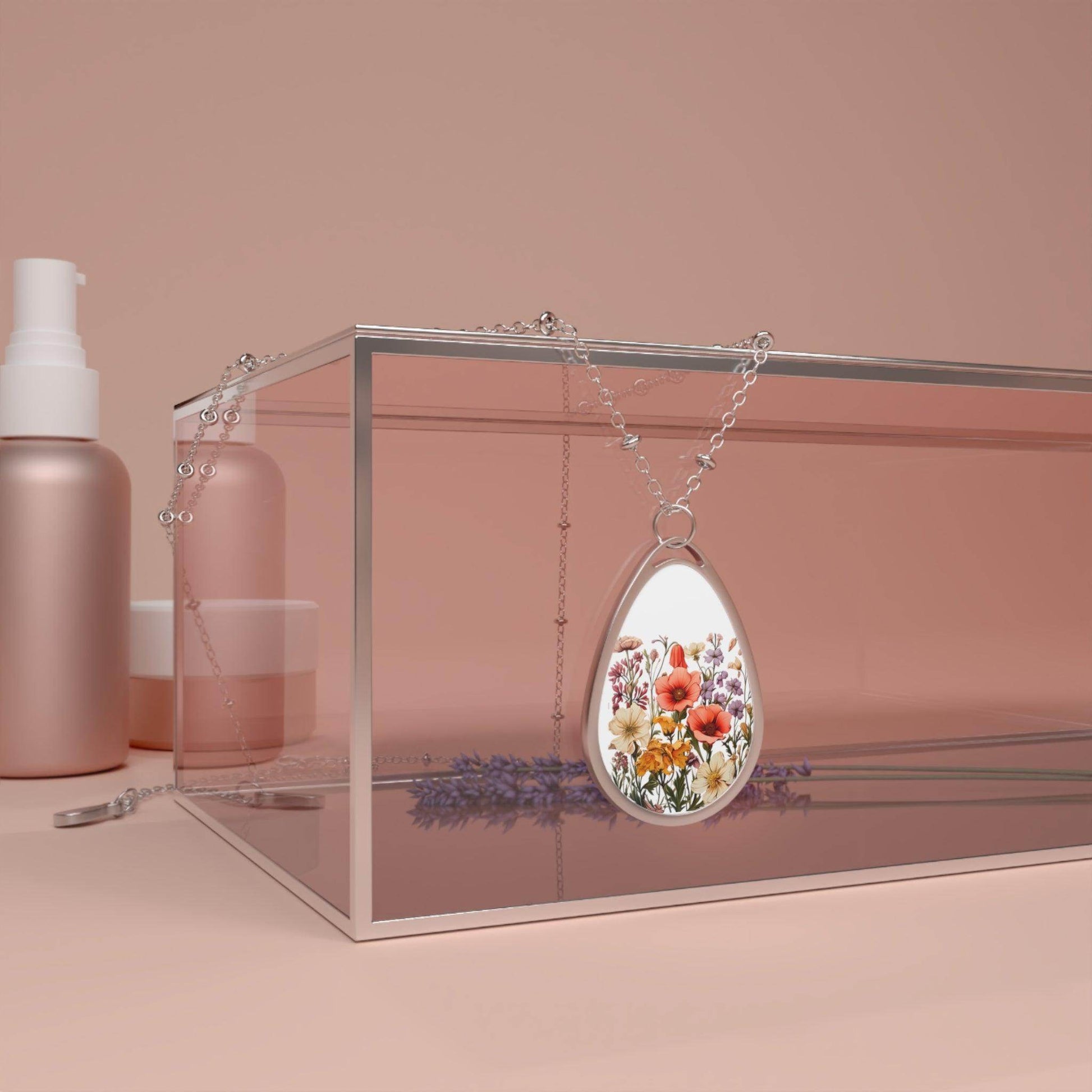 WildFlower Oval Necklace Flower Necklace - Unique Gift For Her Birthday Christmas Flower Necklace Flower Jewelry Nature Jewelry Floral Jewelry - Giftsmojo