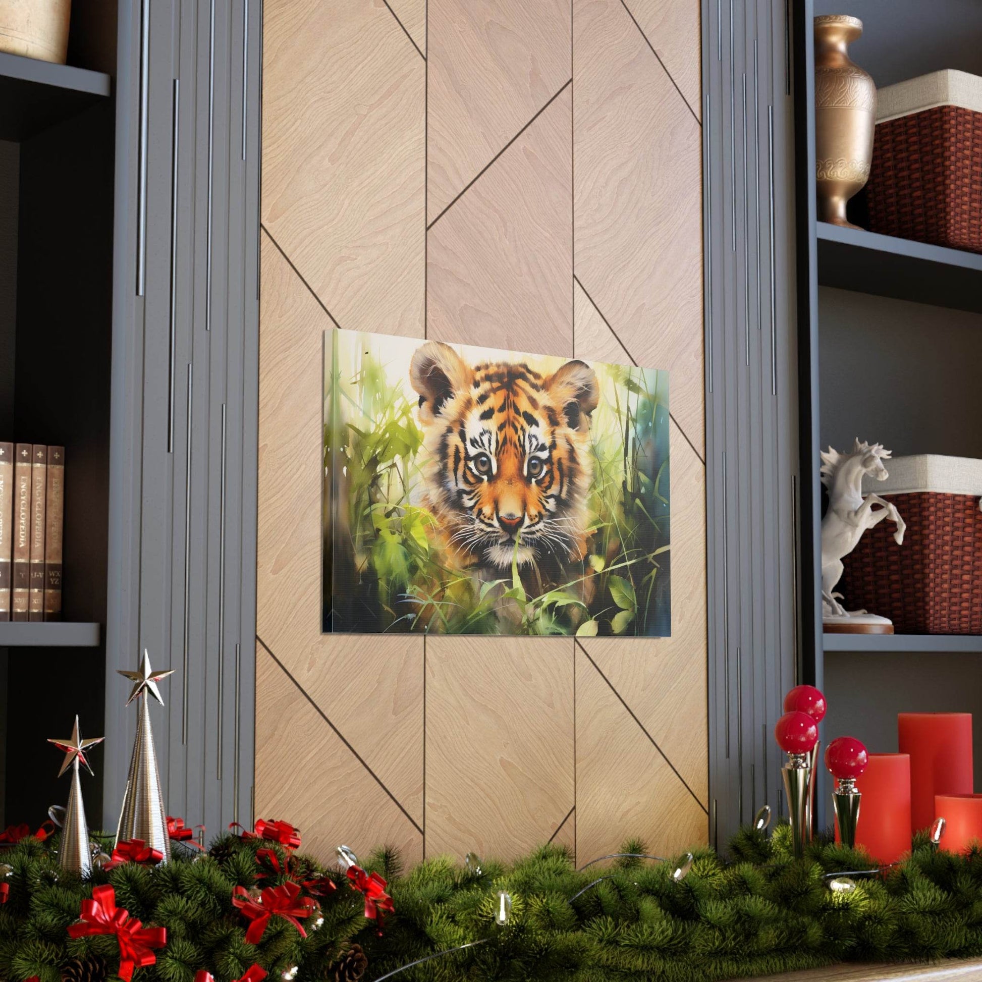 Watercolor Baby Tiger In Nature Art Canvas Gallery Wraps Tiger Print Large Canvas Art Animal Wall Art minimalist Wall Art Lover Gift - Giftsmojo