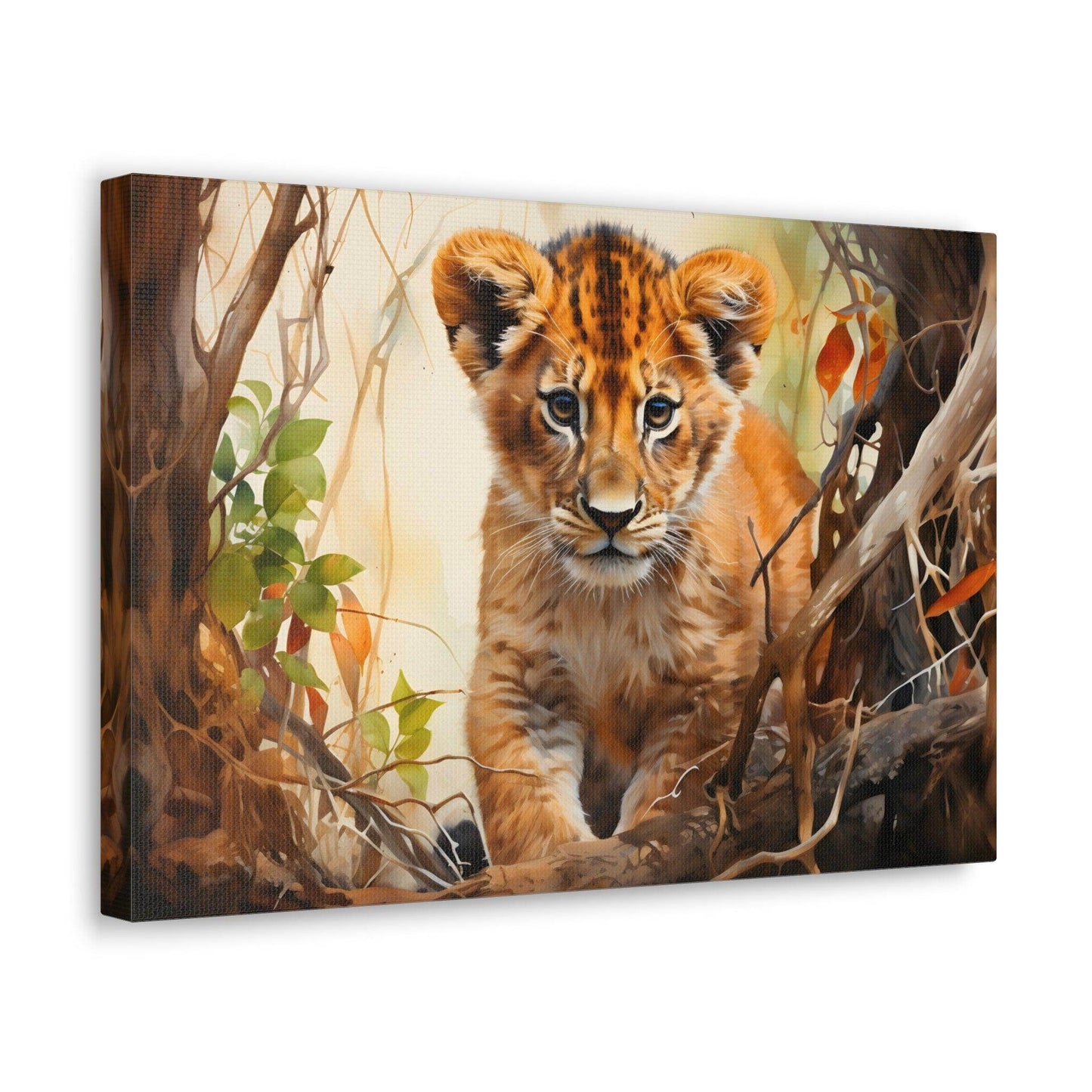 Watercolor Baby Lion In Nature Art Canvas Gallery Wraps Baby Lion Print Large Canvas Art Animal Wall Art minimalist Wall Art Lover Gift - Giftsmojo