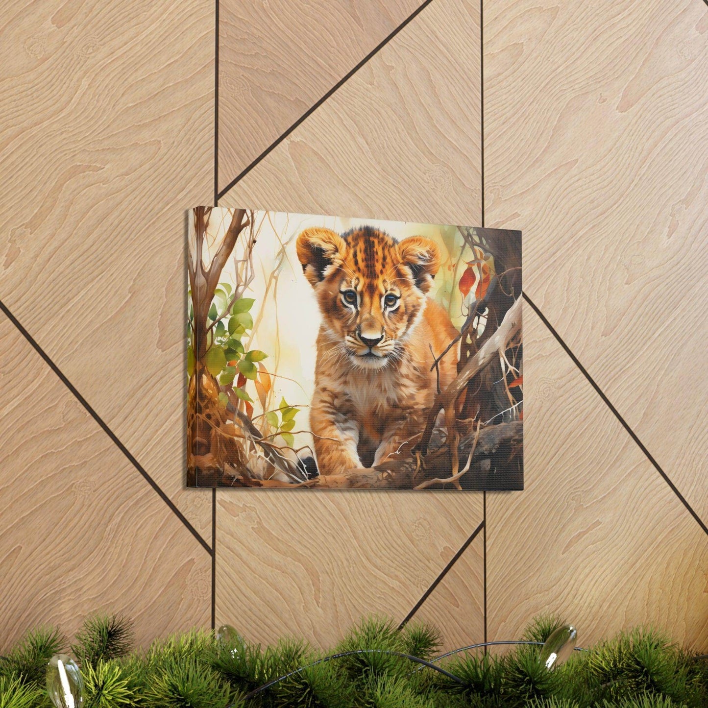 Watercolor Baby Lion In Nature Art Canvas Gallery Wraps Baby Lion Print Large Canvas Art Animal Wall Art minimalist Wall Art Lover Gift - Giftsmojo