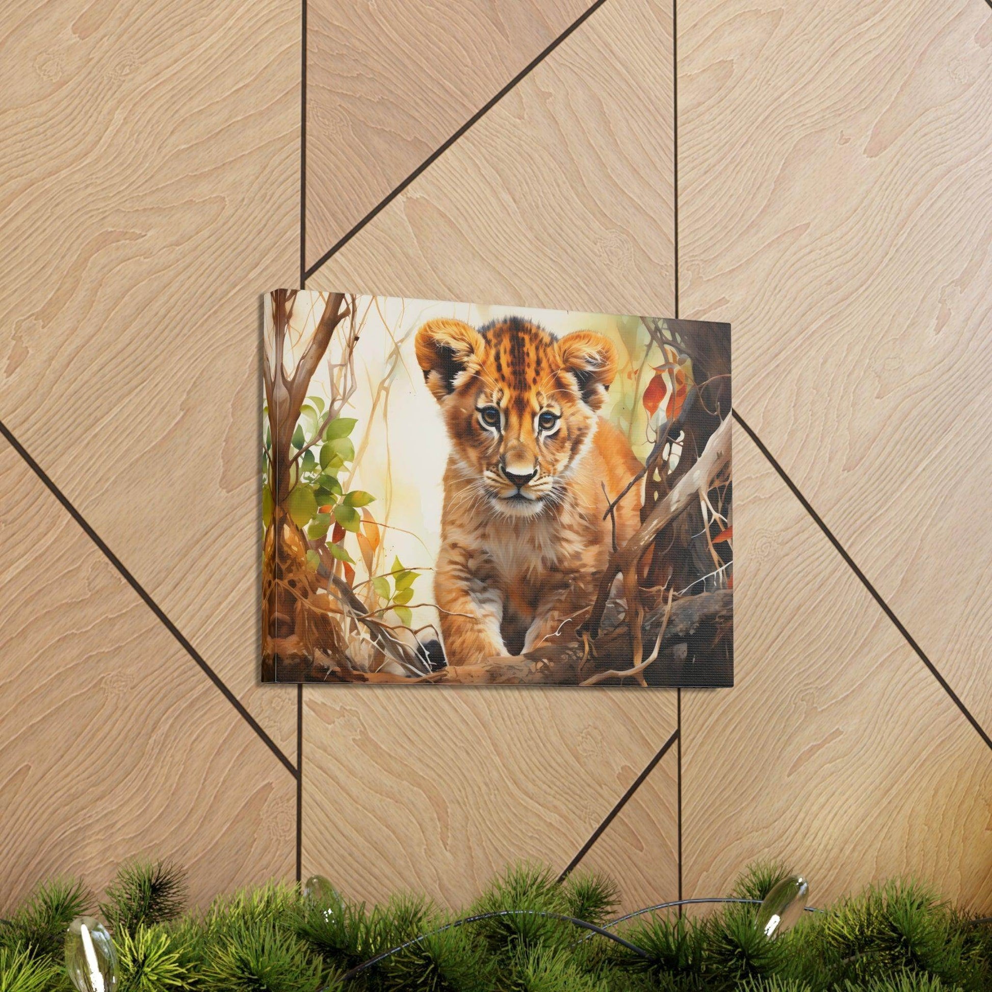 Watercolor Baby Lion In Nature Art Canvas Gallery Wraps Baby Lion Print Large Canvas Art Animal Wall Art minimalist Wall Art Lover Gift - Giftsmojo