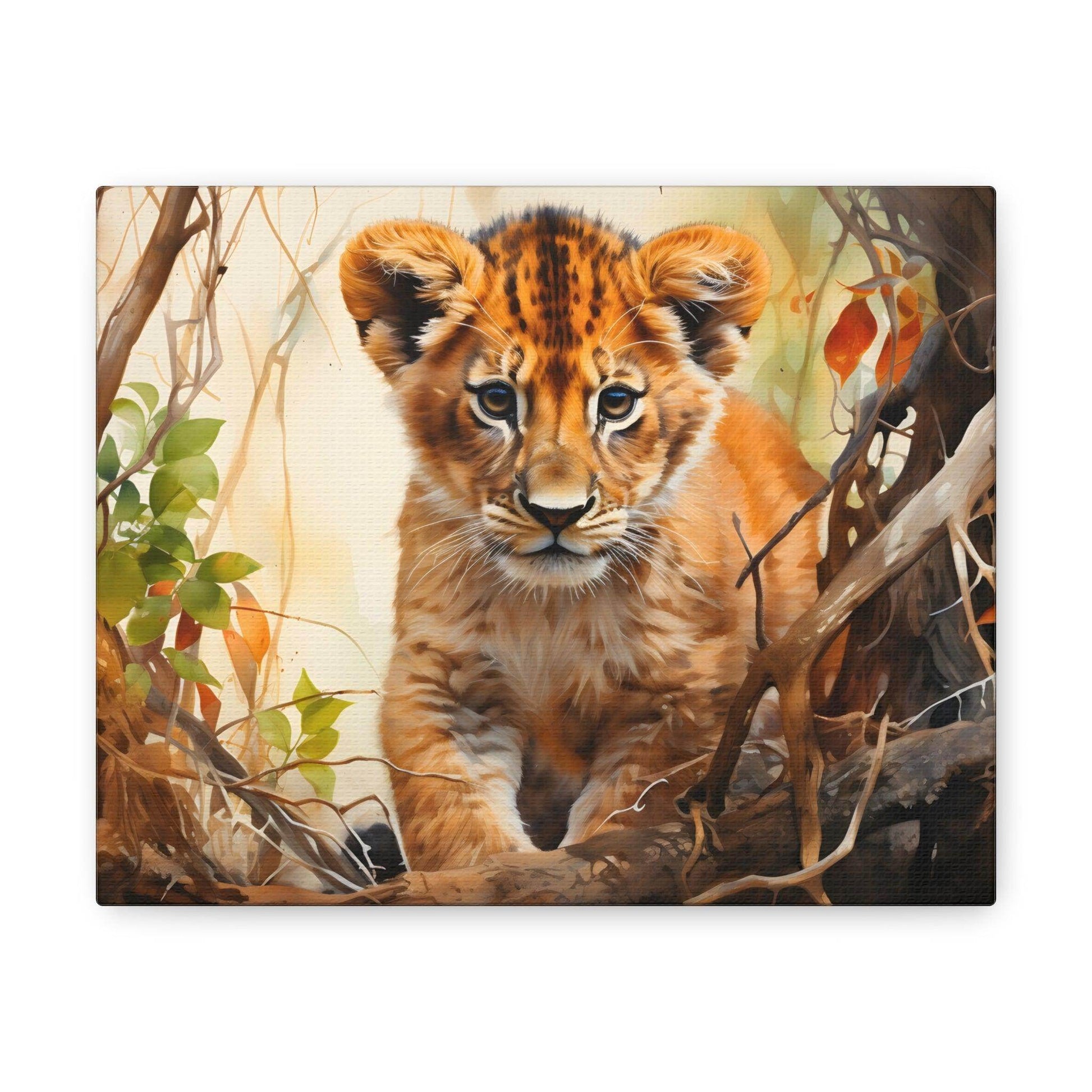 Watercolor Baby Lion In Nature Art Canvas Gallery Wraps Baby Lion Print Large Canvas Art Animal Wall Art minimalist Wall Art Lover Gift - Giftsmojo