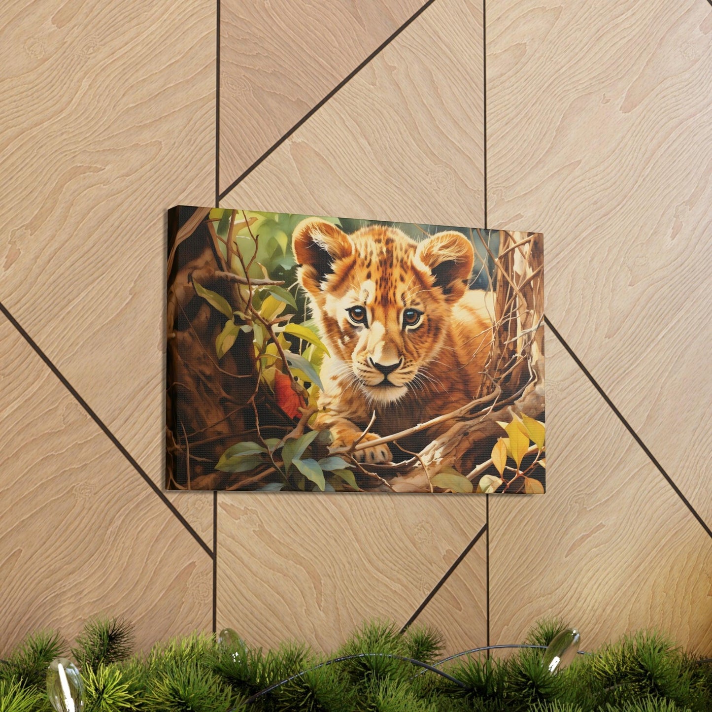 Watercolor Baby Lion In Nature Art Canvas Gallery Wraps Baby Lion Print Large Canvas Art Animal Wall Art minimalist Wall Art Lover Gift