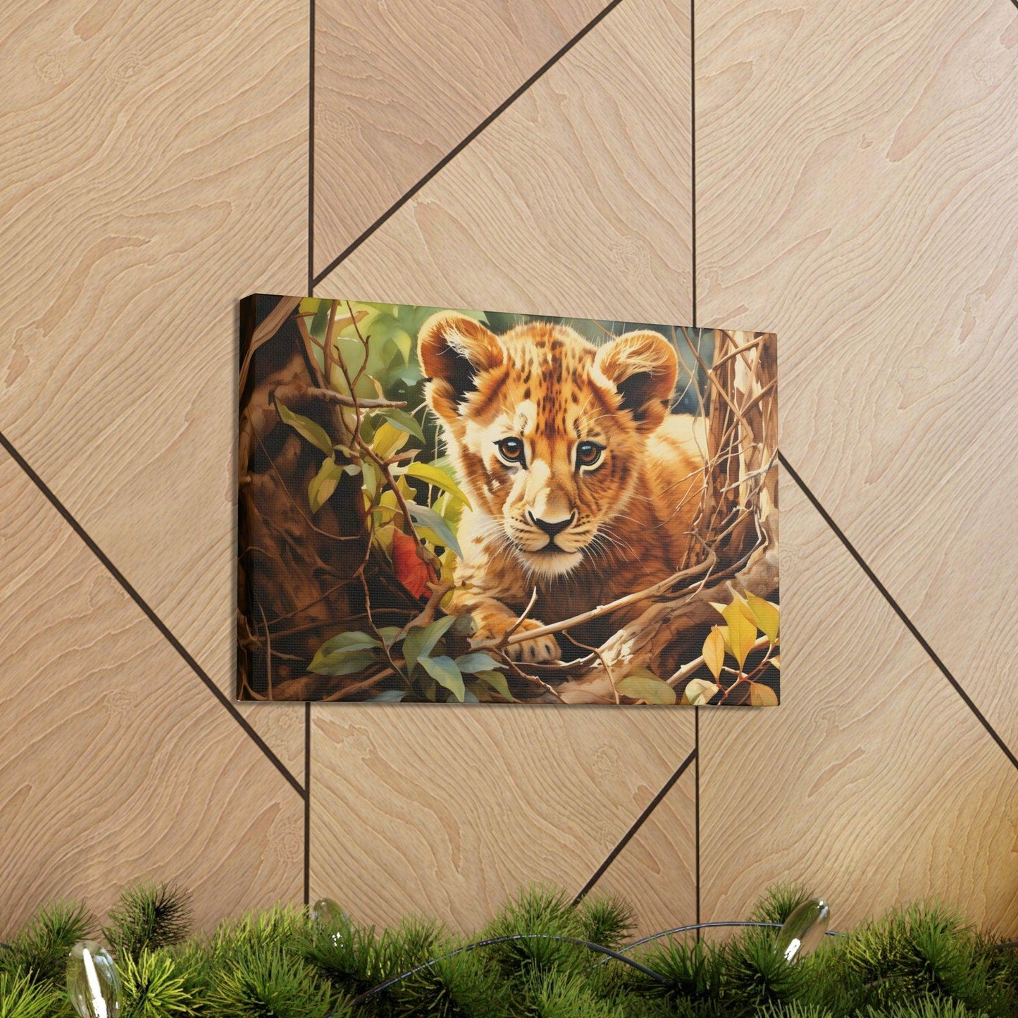 Watercolor Baby Lion In Nature Art Canvas Gallery Wraps Baby Lion Print Large Canvas Art Animal Wall Art minimalist Wall Art Lover Gift - Giftsmojo