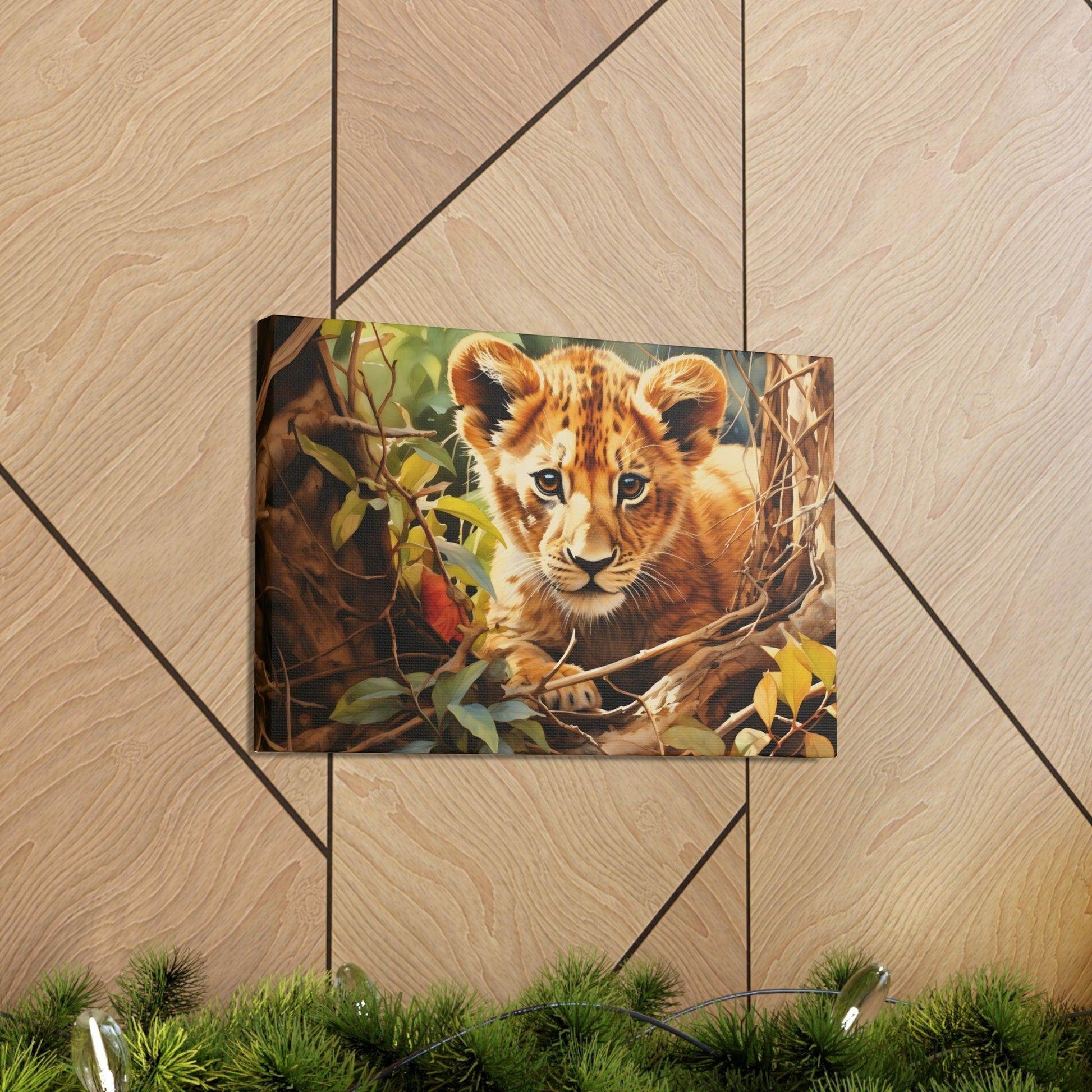 Watercolor Baby Lion In Nature Art Canvas Gallery Wraps Baby Lion Print Large Canvas Art Animal Wall Art minimalist Wall Art Lover Gift - Giftsmojo