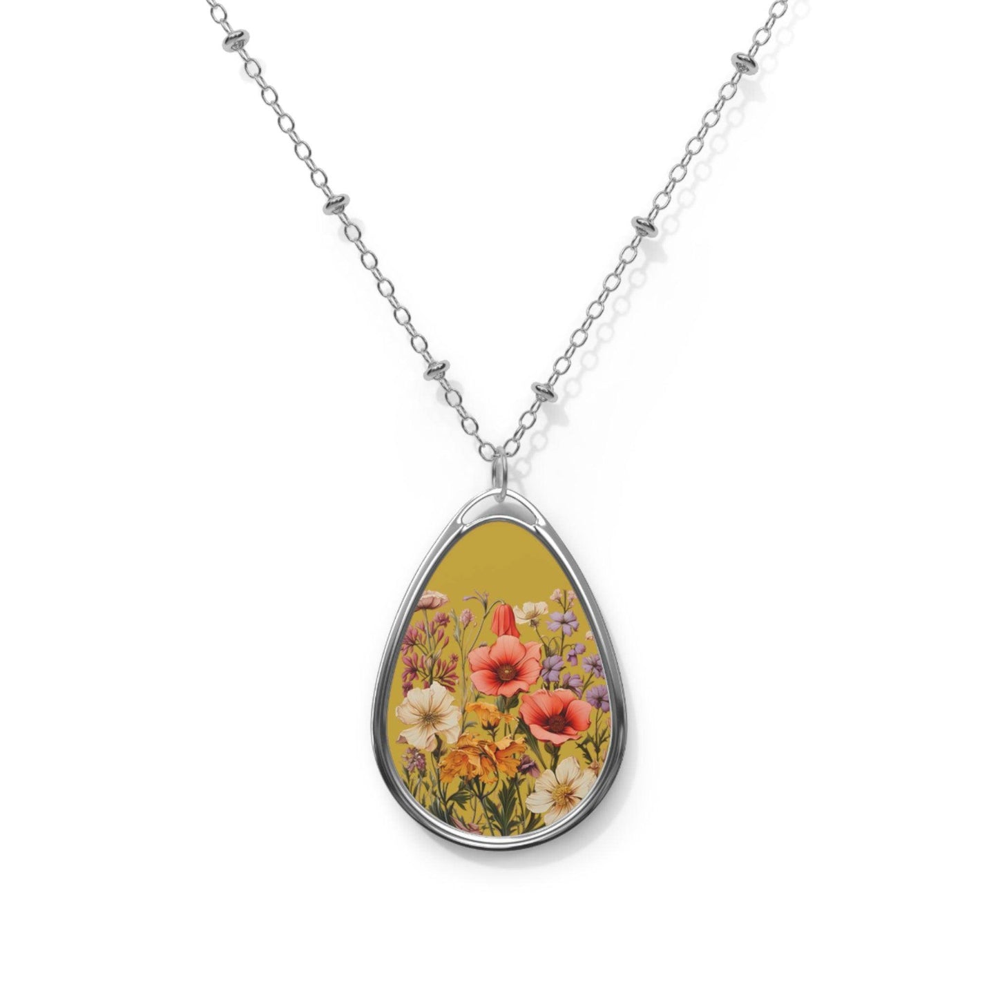 Flower Oval Necklace Flower Necklace - Unique Gift For Her Birthday Christmas Flower Necklace Flower Jewelry Nature Jewelry Floral Jewelry - Giftsmojo
