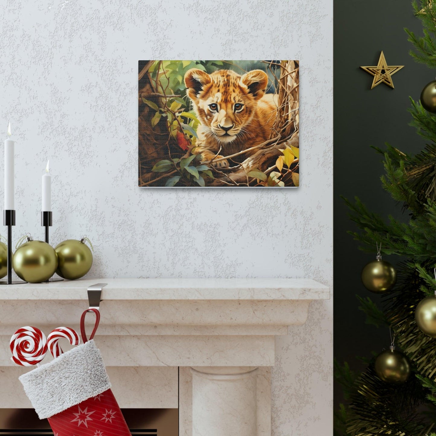Watercolor Baby Lion In Nature Art Canvas Gallery Wraps Baby Lion Print Large Canvas Art Animal Wall Art minimalist Wall Art Lover Gift