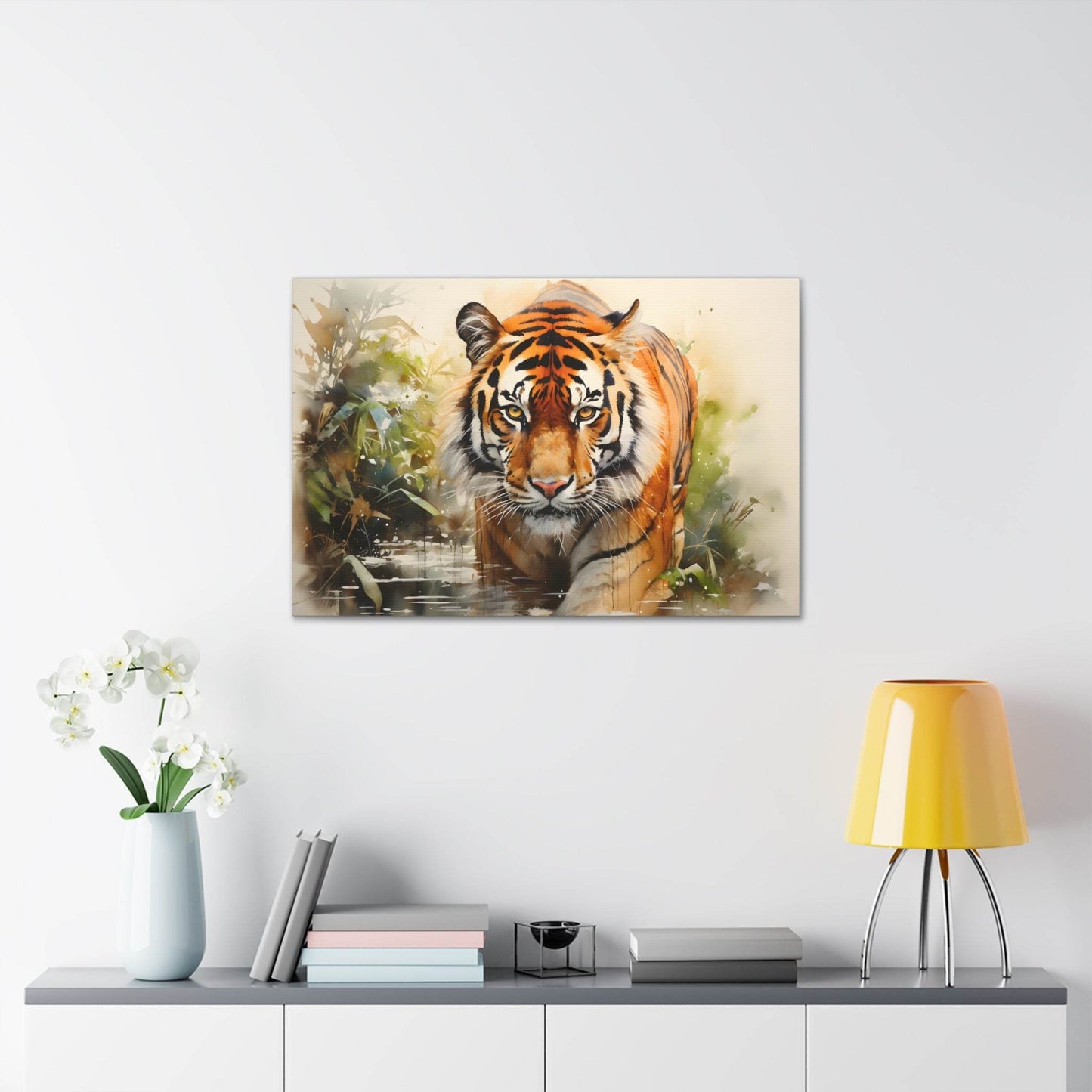 Watercolor Tiger In Nature Art Canvas Gallery Wraps Tiger Print Large Canvas Art Animal Wall Art minimalist Wall Art Lover Gift - Giftsmojo