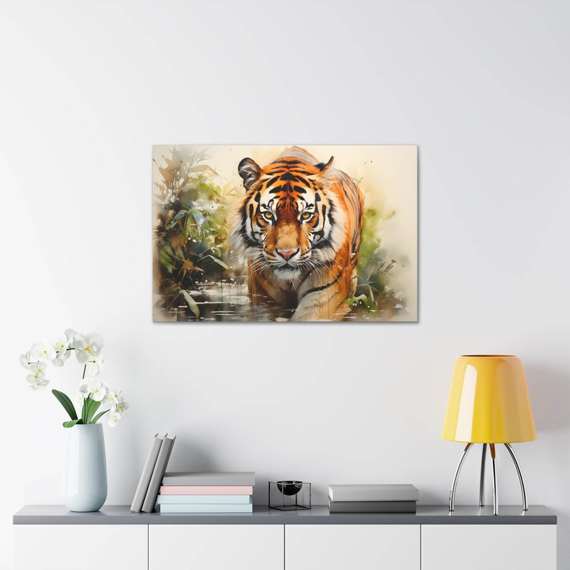 Watercolor Tiger In Nature Art Canvas Gallery Wraps Tiger Print Large Canvas Art Animal Wall Art minimalist Wall Art Lover Gift - Giftsmojo