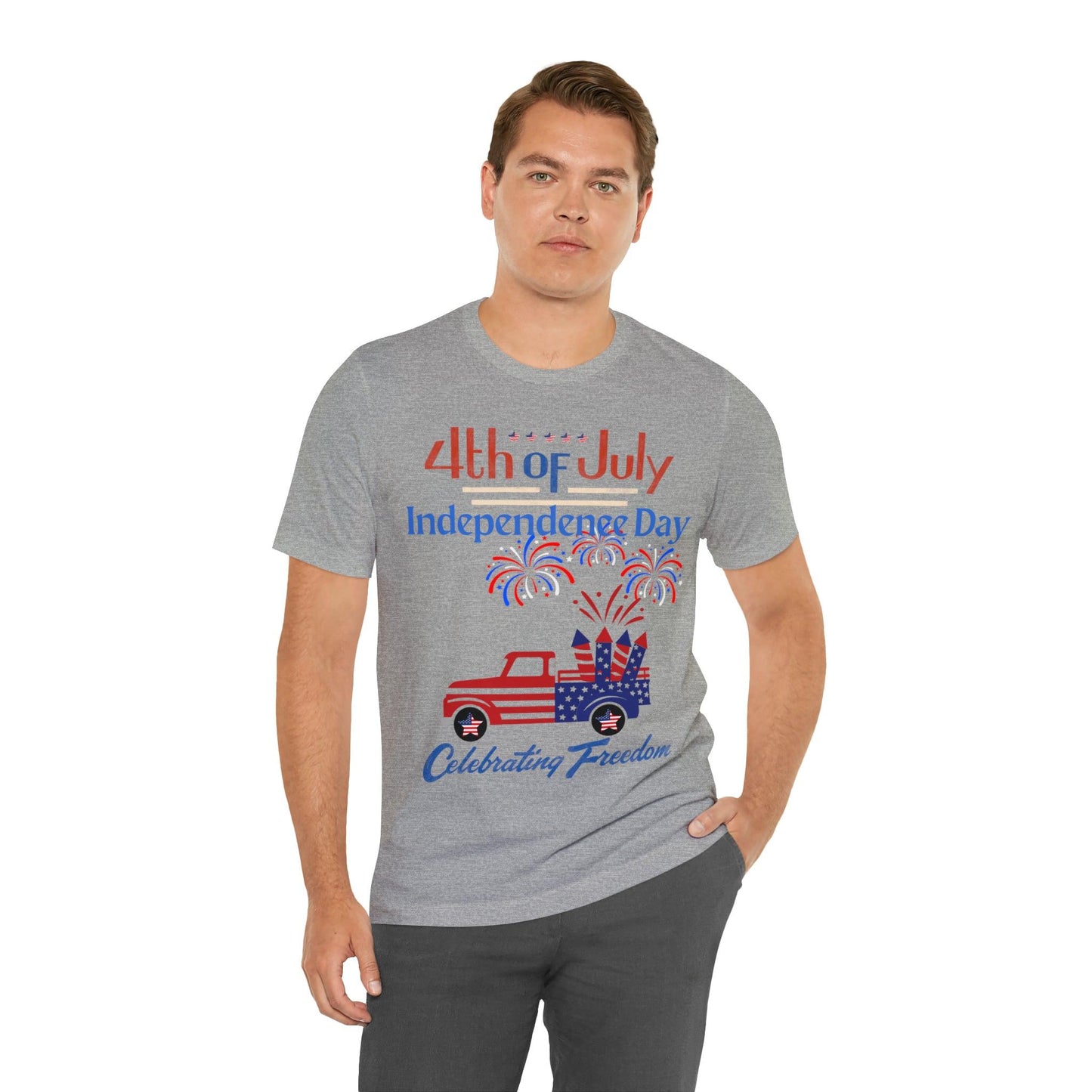 Celebrate Independence with our Patriotic Freedom Shirt! Men and Women's 4th of July Shirt featuring USA Flag, Fireworks, and Joyful Spirit!"