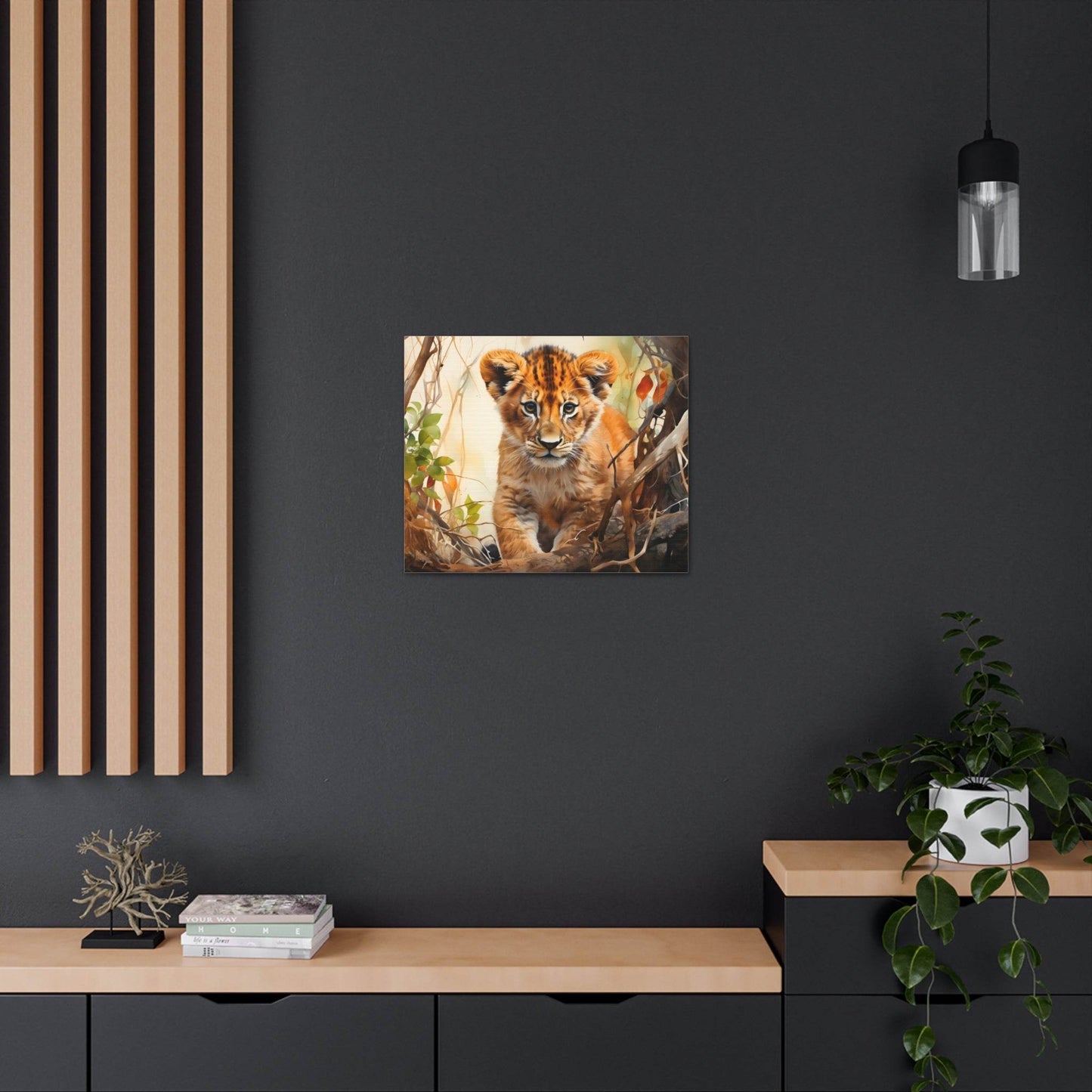Watercolor Baby Lion In Nature Art Canvas Gallery Wraps Baby Lion Print Large Canvas Art Animal Wall Art minimalist Wall Art Lover Gift - Giftsmojo