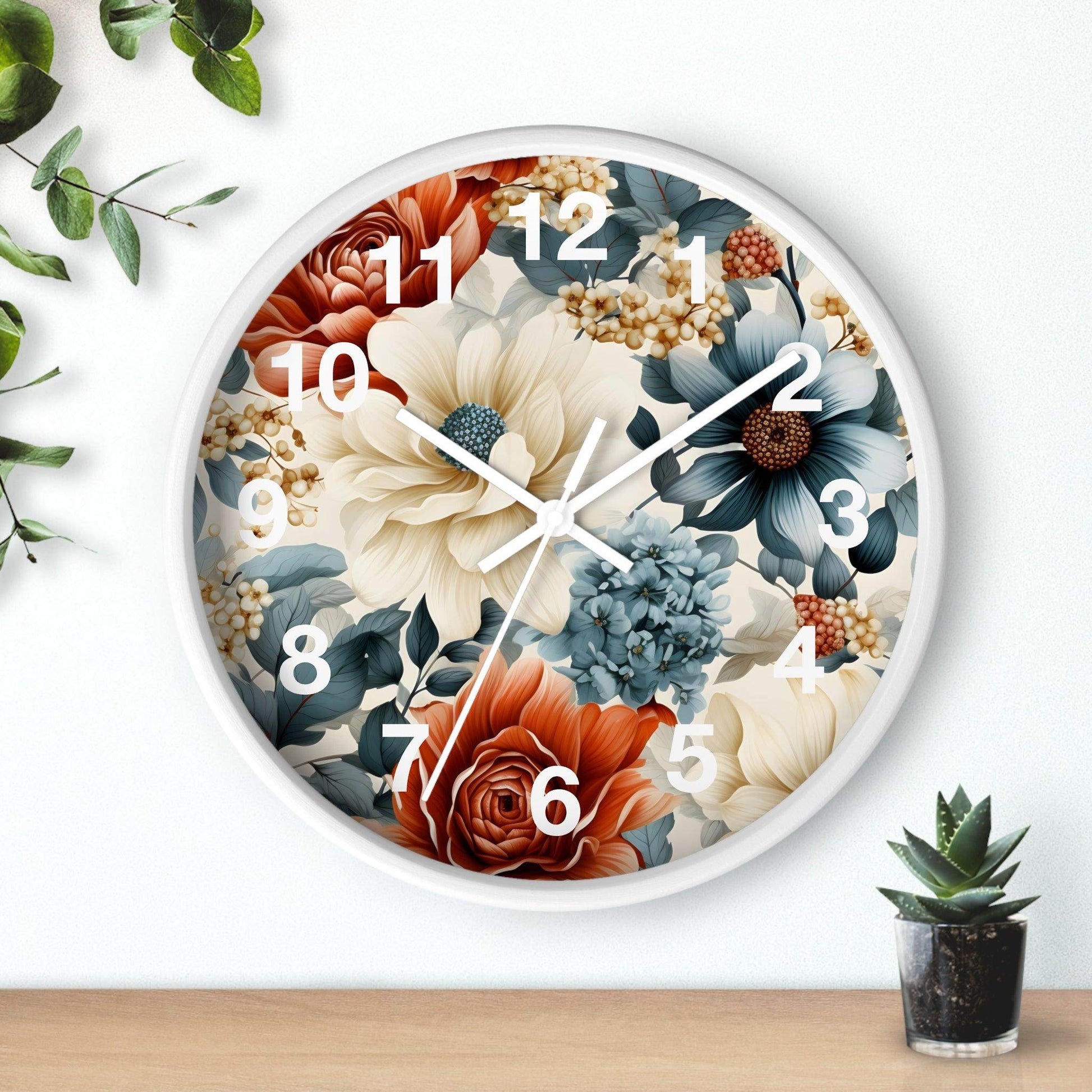 Wild Flower Wall Clock Floral Wall Clock Kids Room Home Decor New Home Gift House Warming Gift for New Home Owner, Dorm Room Clock Collage Student Clock - Giftsmojo