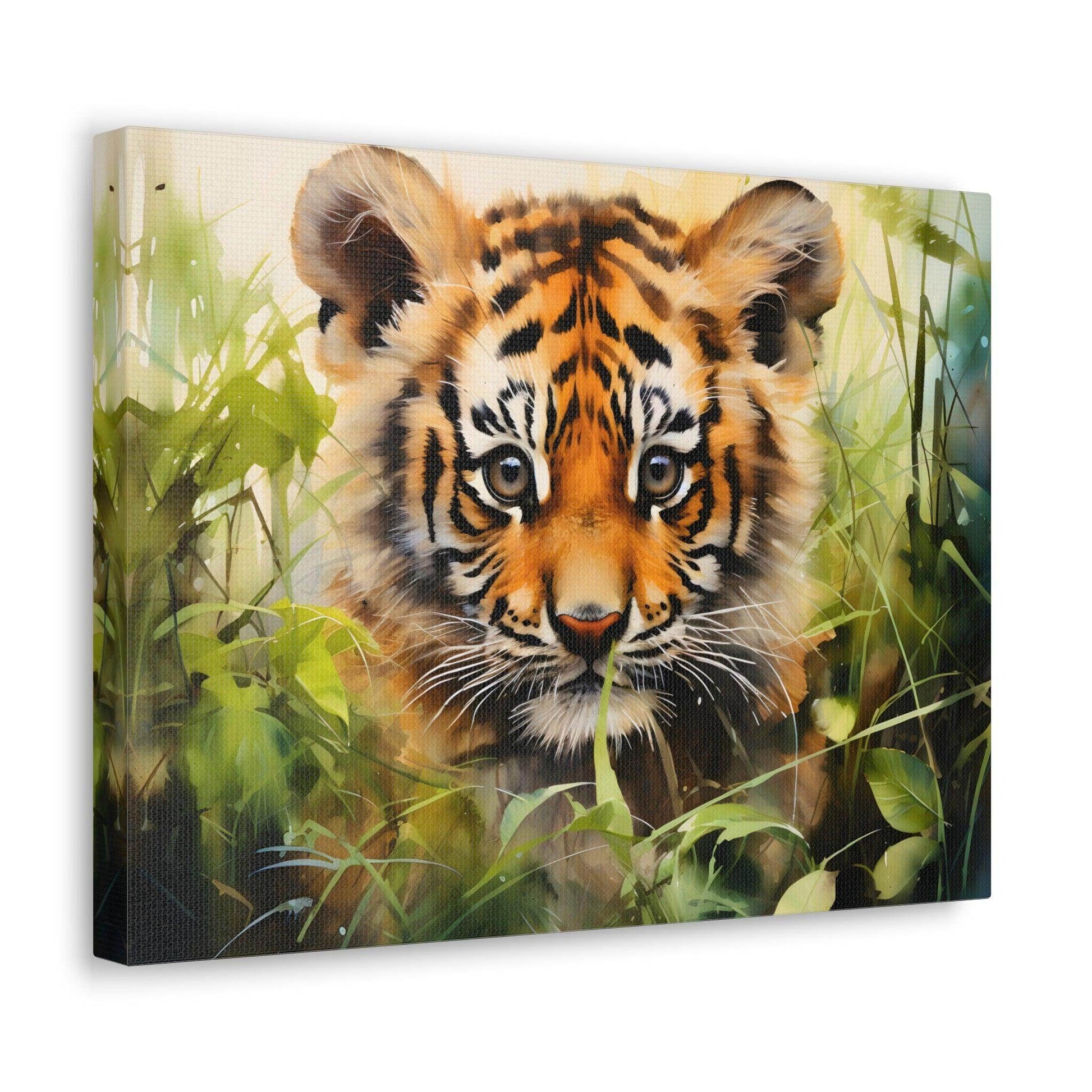 Watercolor Baby Tiger In Nature Art Canvas Gallery Wraps Tiger Print Large Canvas Art Animal Wall Art minimalist Wall Art Lover Gift - Giftsmojo