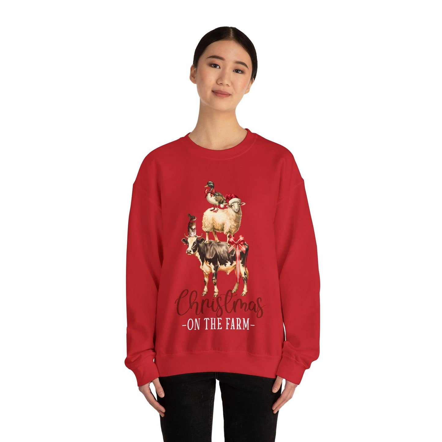 Farm Christmas Sweatshirt Christmas On The Farm Sweatshirt Christmas Sheep Sweatshirt Christmas Sweater Trendy Christmas Shirt - Giftsmojo