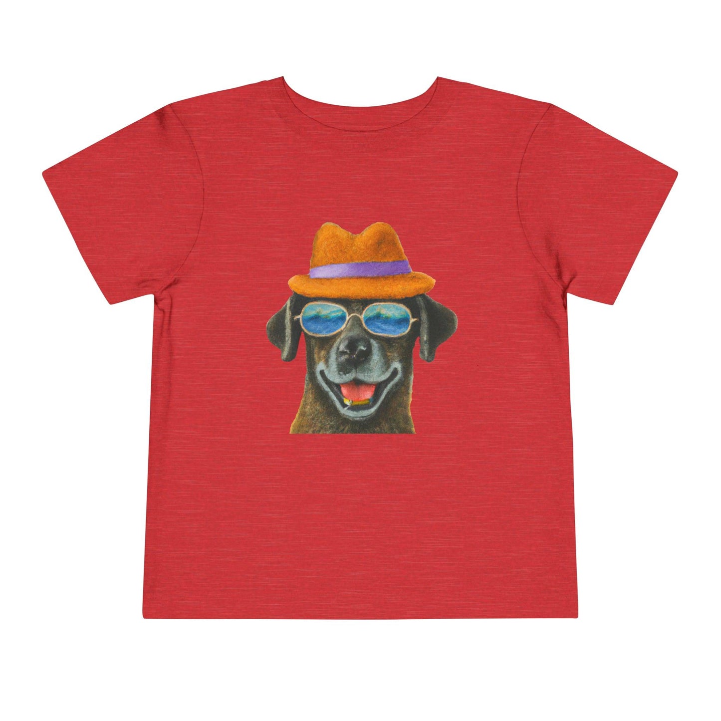 Dog at the beach wearing a hat and sunglasses painted art Toddler Short Sleeve Tee - Giftsmojo