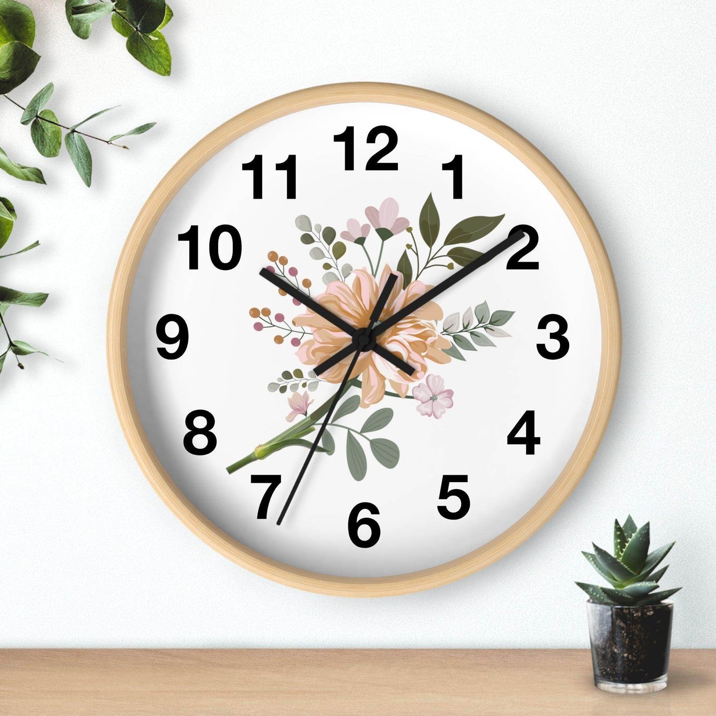 Flower Wall Clock Floral Wall Clock Home Decor Gift House Warming Gift - Mom Gift Unique Gift Farmhouse Clocks For Wall Living Room Bedroom - Giftsmojo