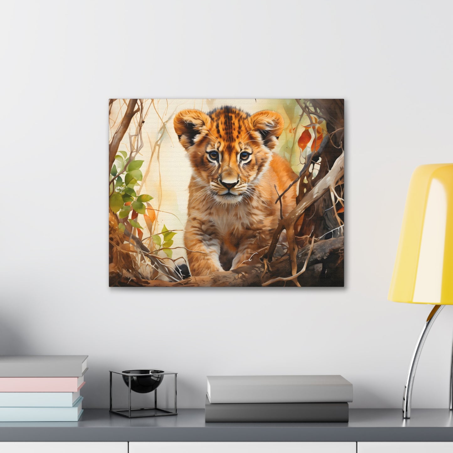 Watercolor Baby Lion In Nature Art Canvas Gallery Wraps Baby Lion Print Large Canvas Art Animal Wall Art minimalist Wall Art Lover Gift