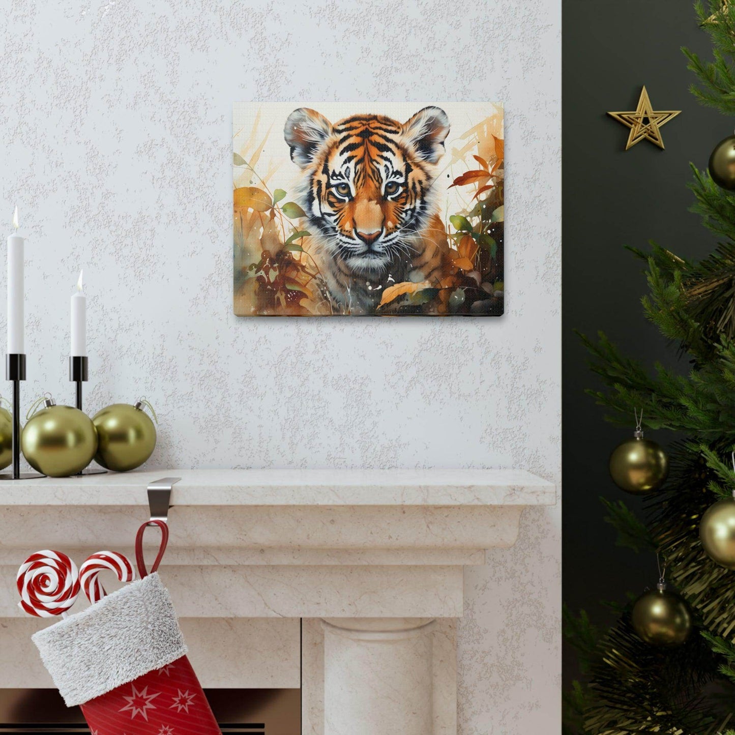 Watercolor Baby Tiger In Nature Art Canvas Gallery Wraps Tiger Print Large Canvas Art Animal Wall Art minimalist Wall Art Lover Gift - Giftsmojo