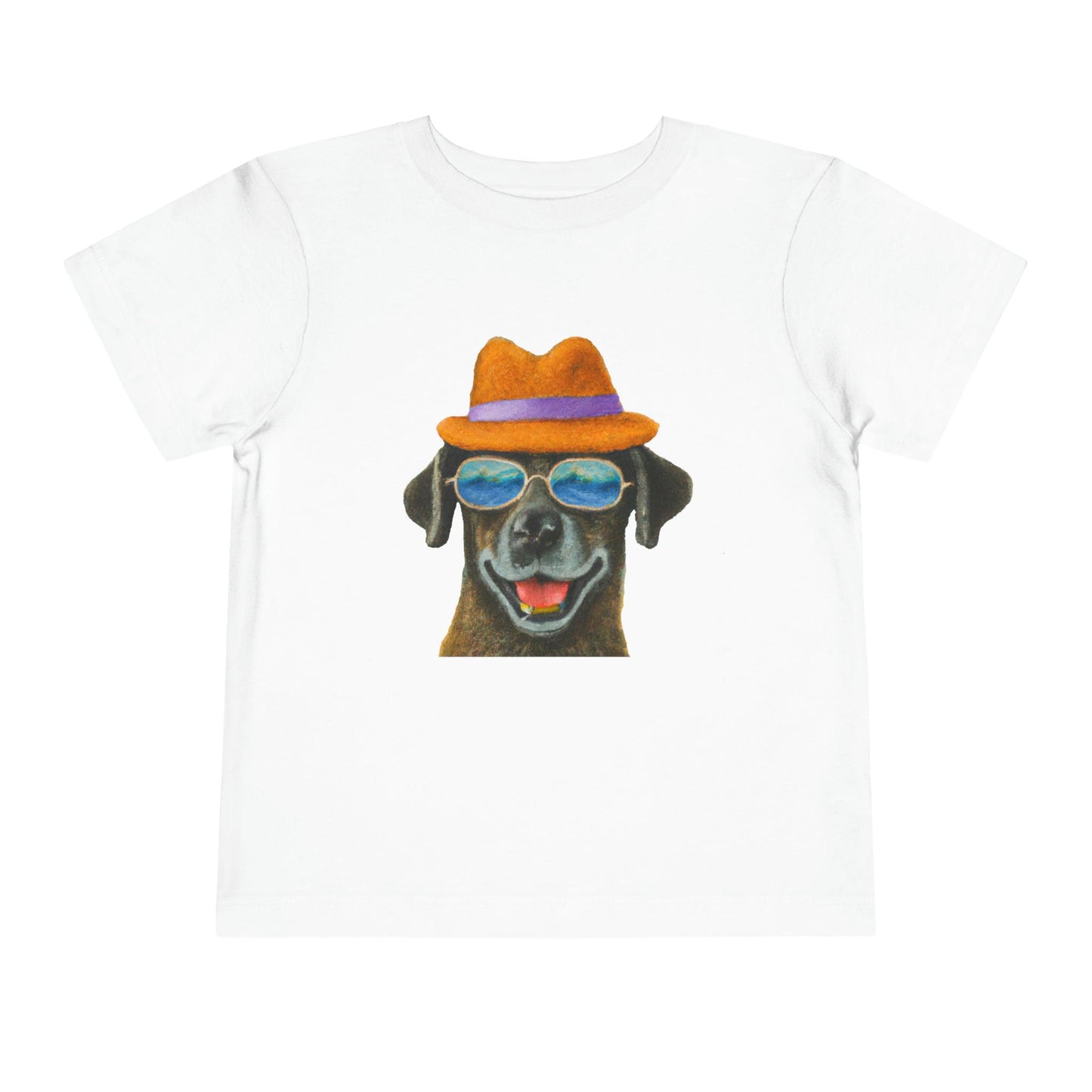Dog at the beach wearing a hat and sunglasses painted art Toddler Short Sleeve Tee - Giftsmojo