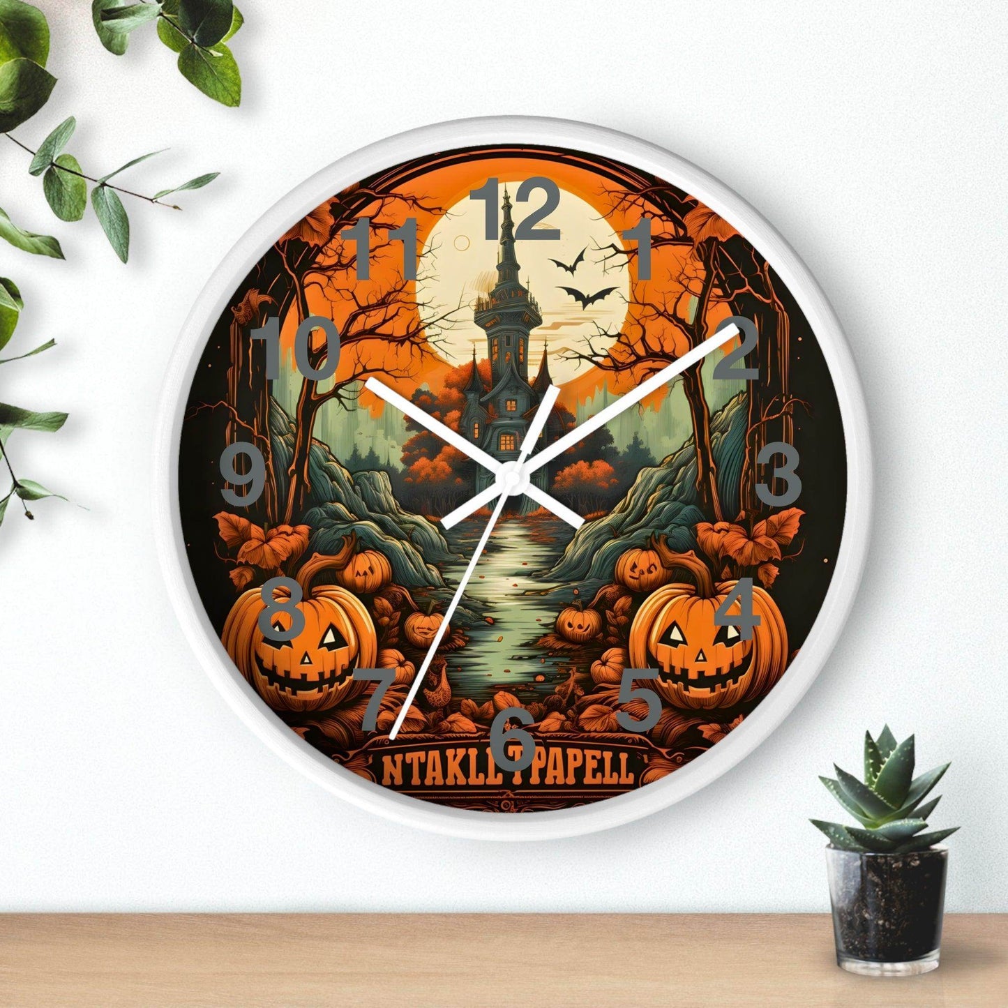 Happy HALLOTHANKSMAS Clock Halloween Ghost Wall Clock Halloween Wall Clocks Halloween Clock Fall Clock Halloween Decor - Giftsmojo