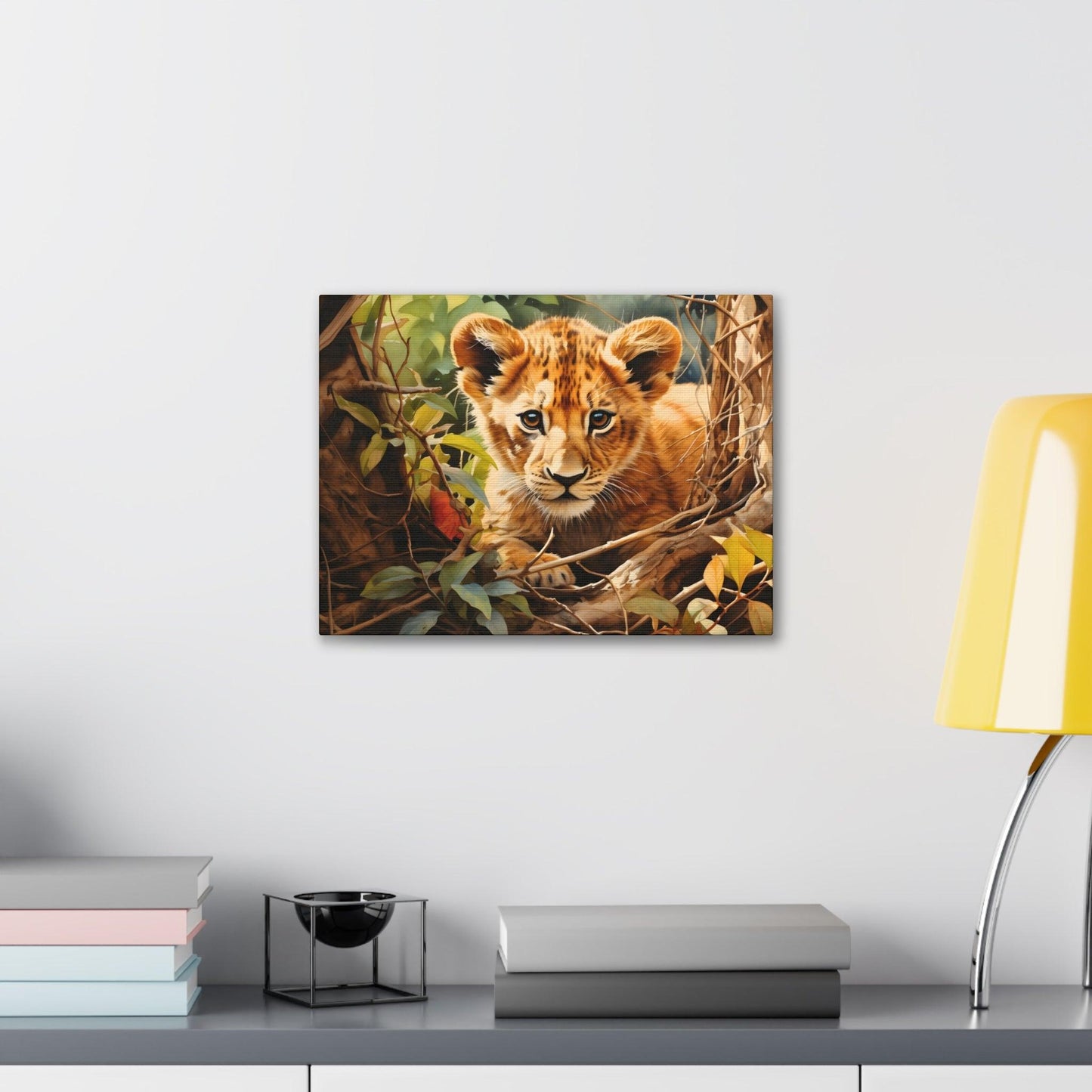 Watercolor Baby Lion In Nature Art Canvas Gallery Wraps Baby Lion Print Large Canvas Art Animal Wall Art minimalist Wall Art Lover Gift