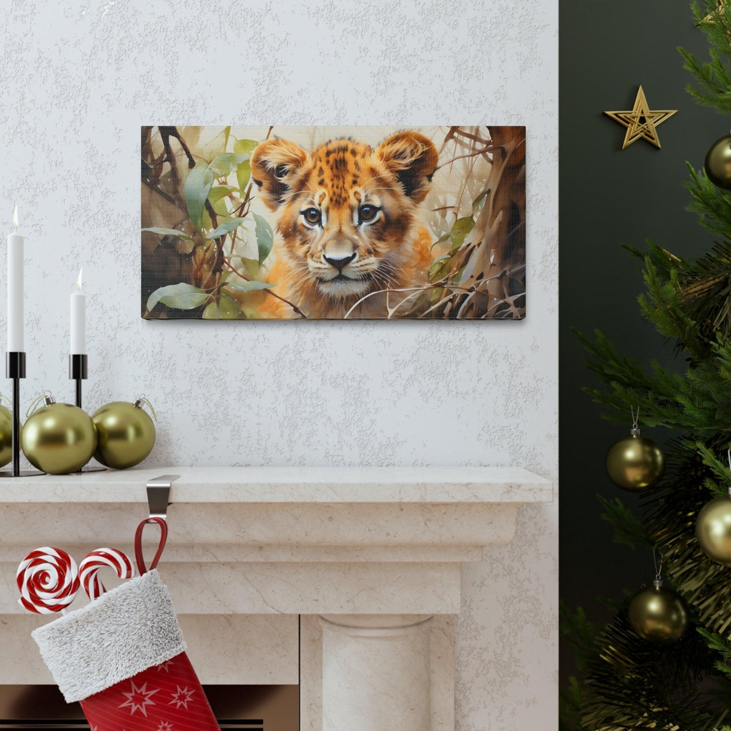 Watercolor Baby Lion In Nature Art Canvas Gallery Wraps Baby Lion Print Large Canvas Art Animal Wall Art minimalist Wall Art Lover Gift - Giftsmojo