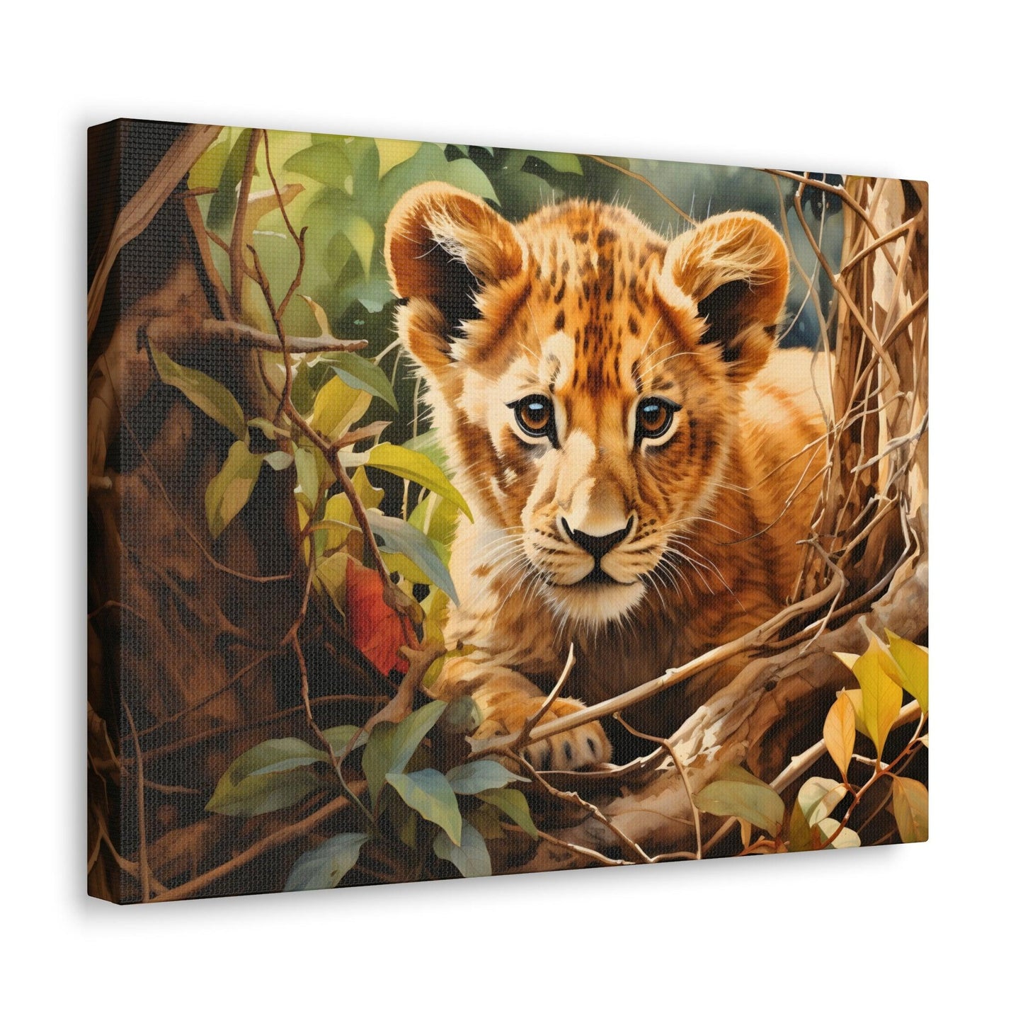 Watercolor Baby Lion In Nature Art Canvas Gallery Wraps Baby Lion Print Large Canvas Art Animal Wall Art minimalist Wall Art Lover Gift