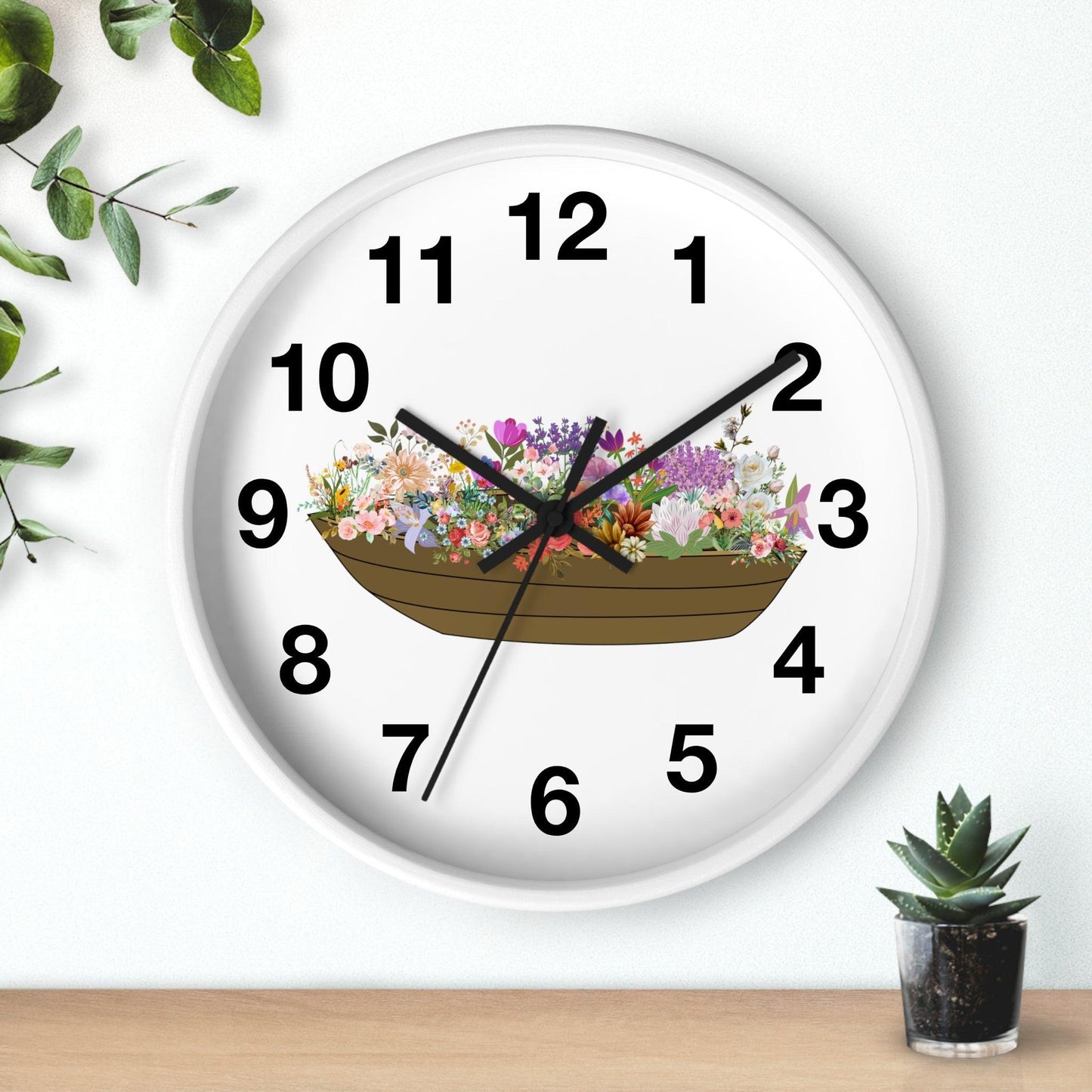 Boat Flower Wall Clock Floral Wall Clock Home Decor Gift House Warming gift - Unique Gift Farmhouse Clocks For Wall Living Room Bedroom