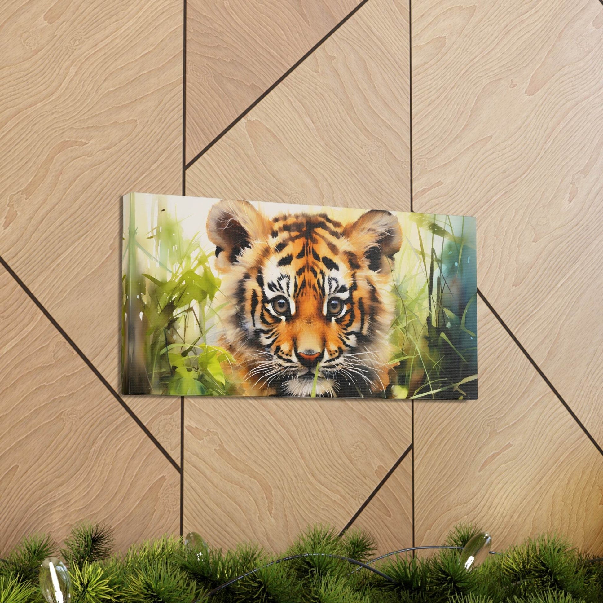 Watercolor Baby Tiger In Nature Art Canvas Gallery Wraps Tiger Print Large Canvas Art Animal Wall Art minimalist Wall Art Lover Gift - Giftsmojo