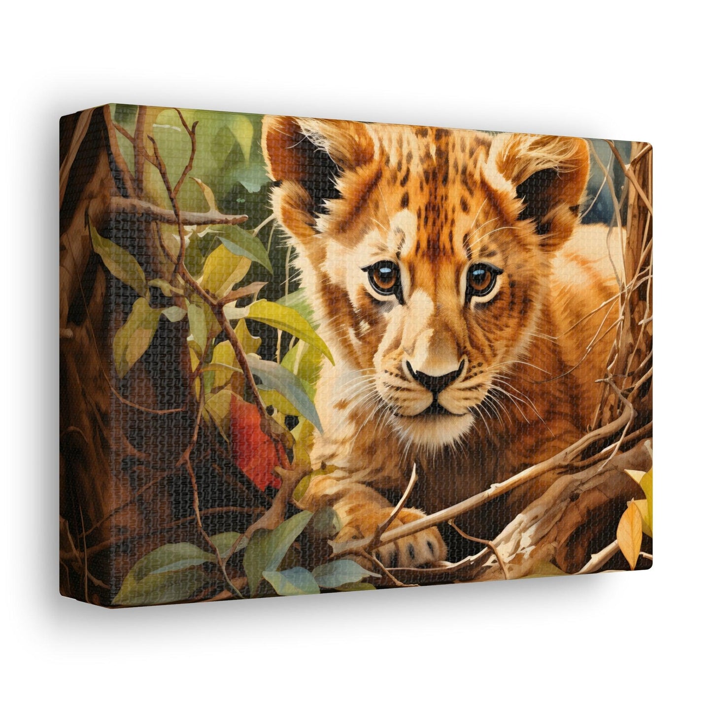 Watercolor Baby Lion In Nature Art Canvas Gallery Wraps Baby Lion Print Large Canvas Art Animal Wall Art minimalist Wall Art Lover Gift