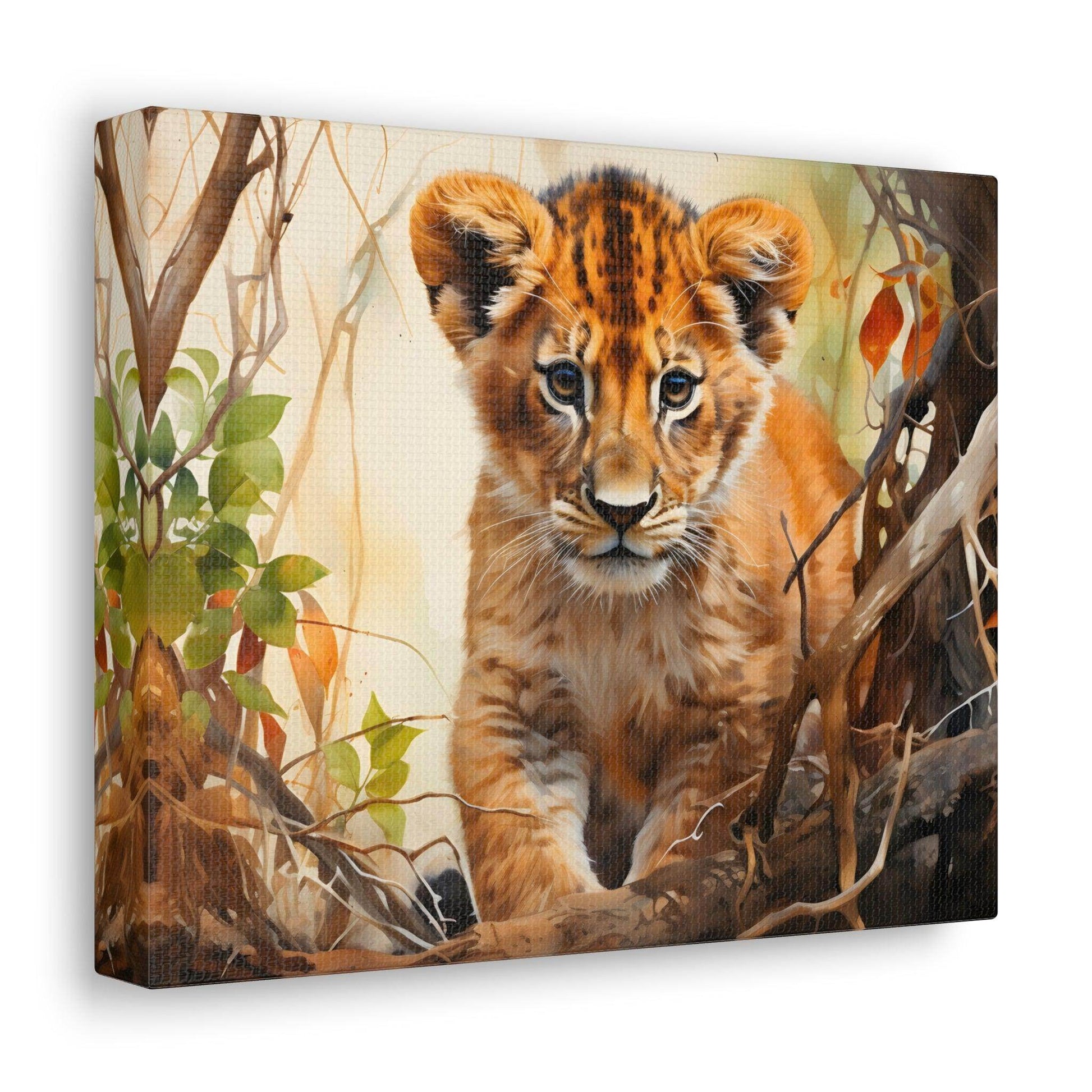 Watercolor Baby Lion In Nature Art Canvas Gallery Wraps Baby Lion Print Large Canvas Art Animal Wall Art minimalist Wall Art Lover Gift - Giftsmojo