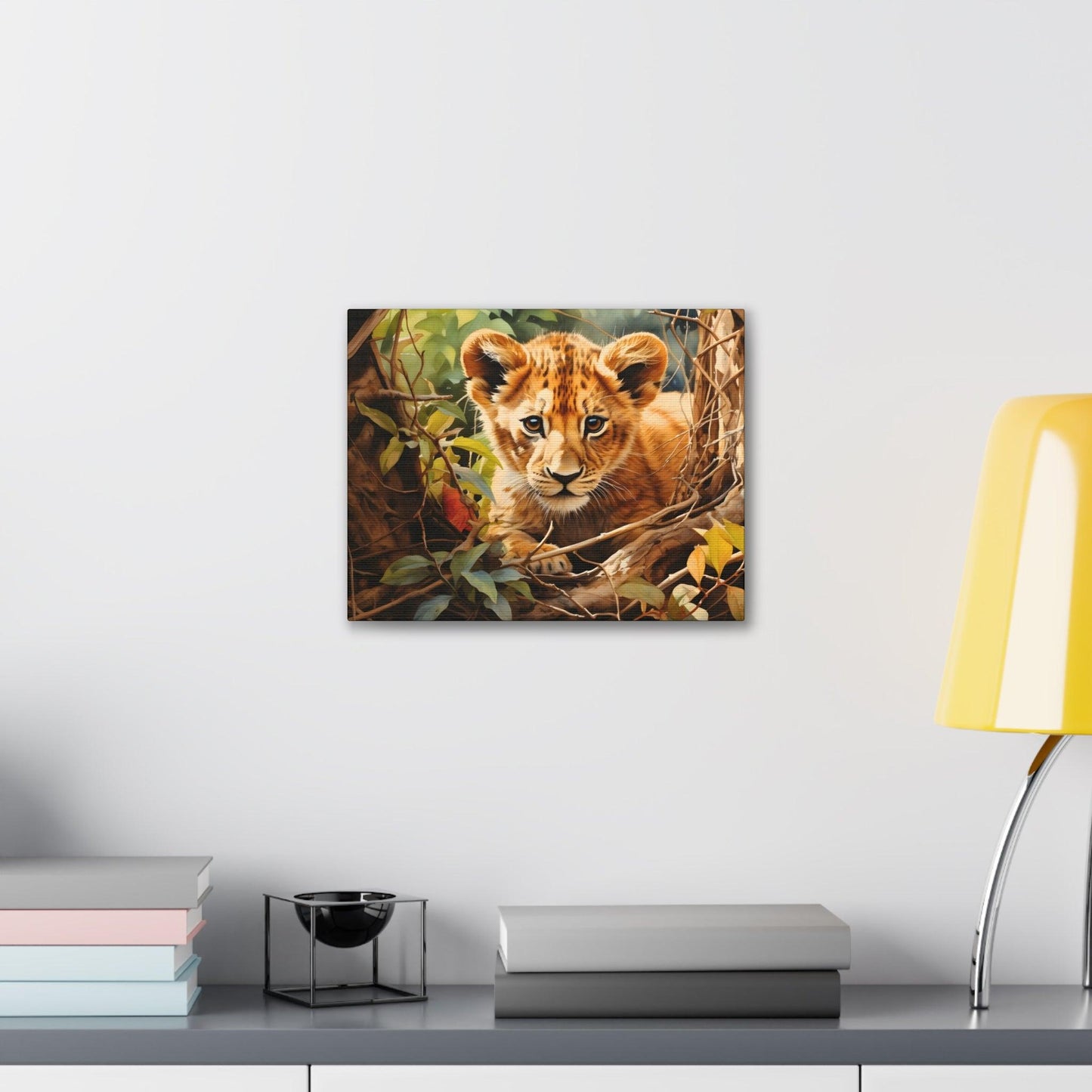 Watercolor Baby Lion In Nature Art Canvas Gallery Wraps Baby Lion Print Large Canvas Art Animal Wall Art minimalist Wall Art Lover Gift